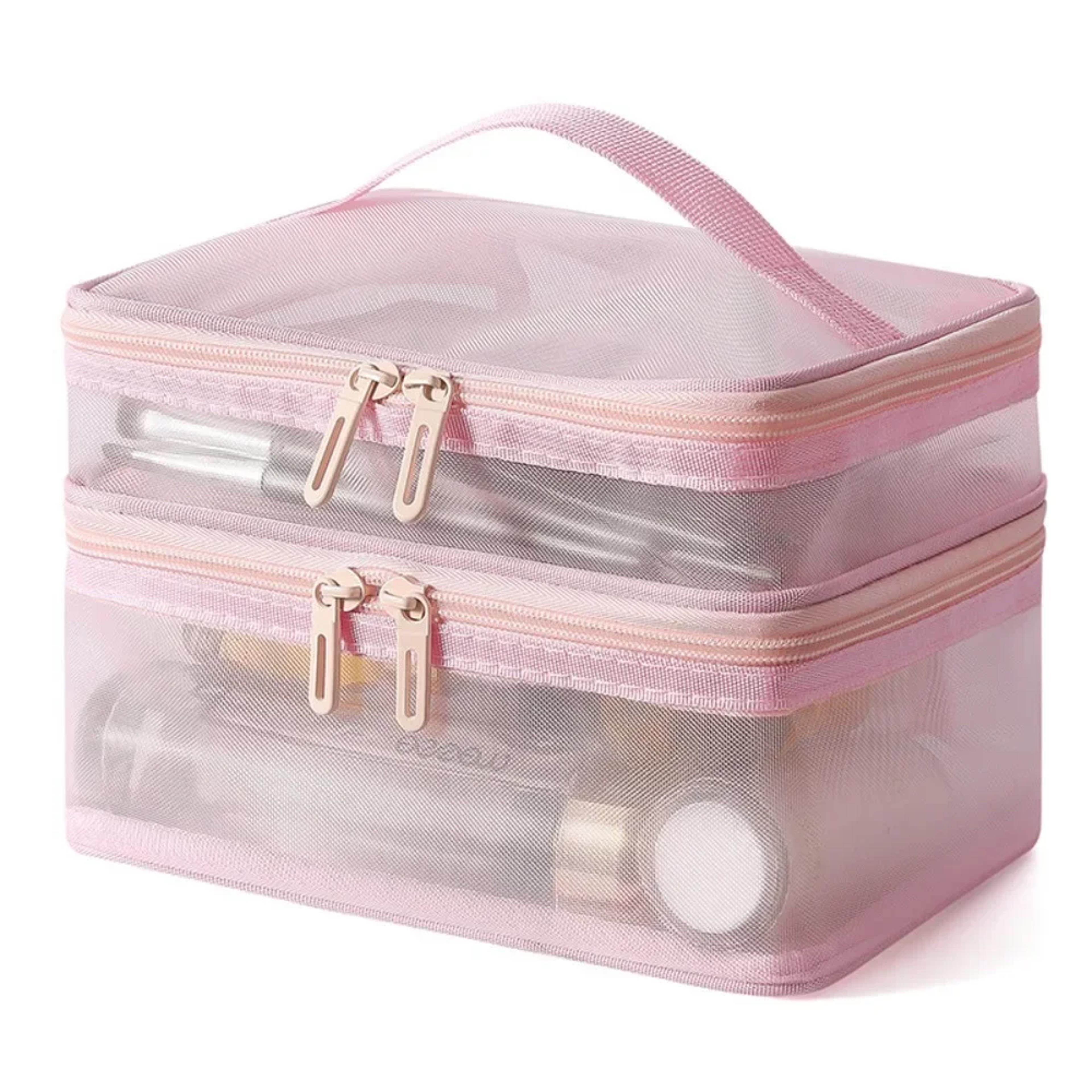 double layer travel cosmetic bag large capacity transparent makeup organizer