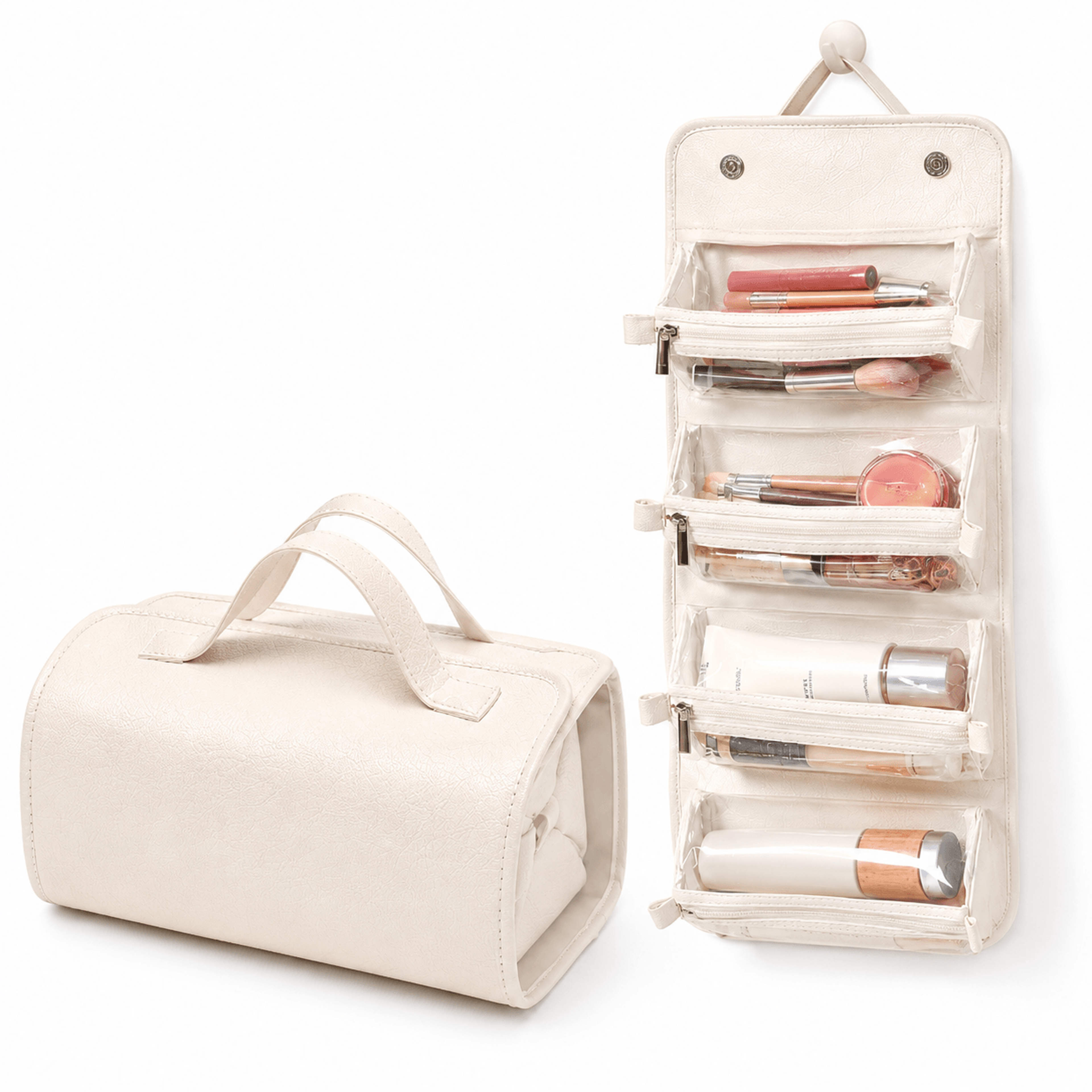 4 in 1 travel makeup bag with detachable pouches and hanging toiletry organizer