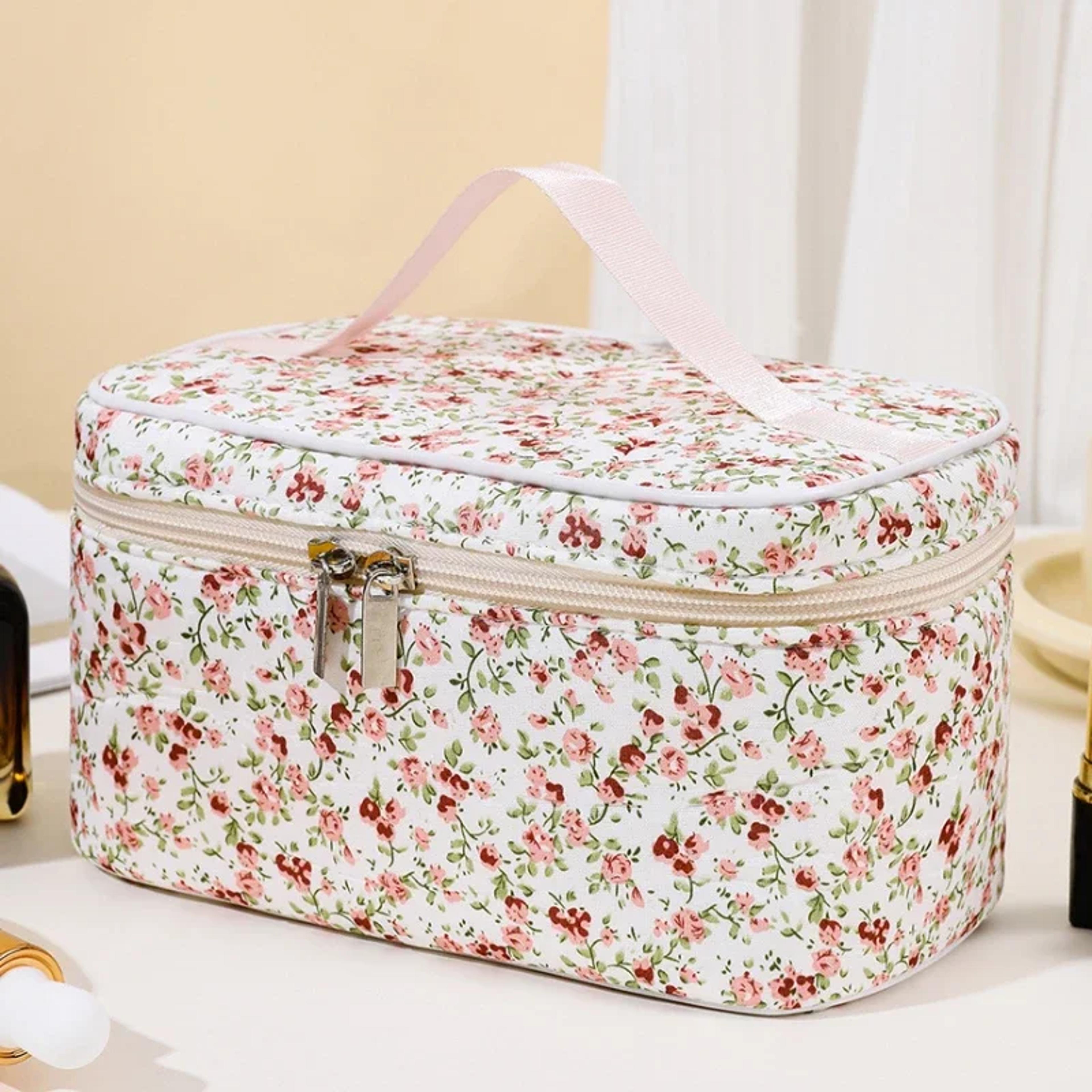 vintage floral cotton makeup bag large capacity travel cosmetic organizer