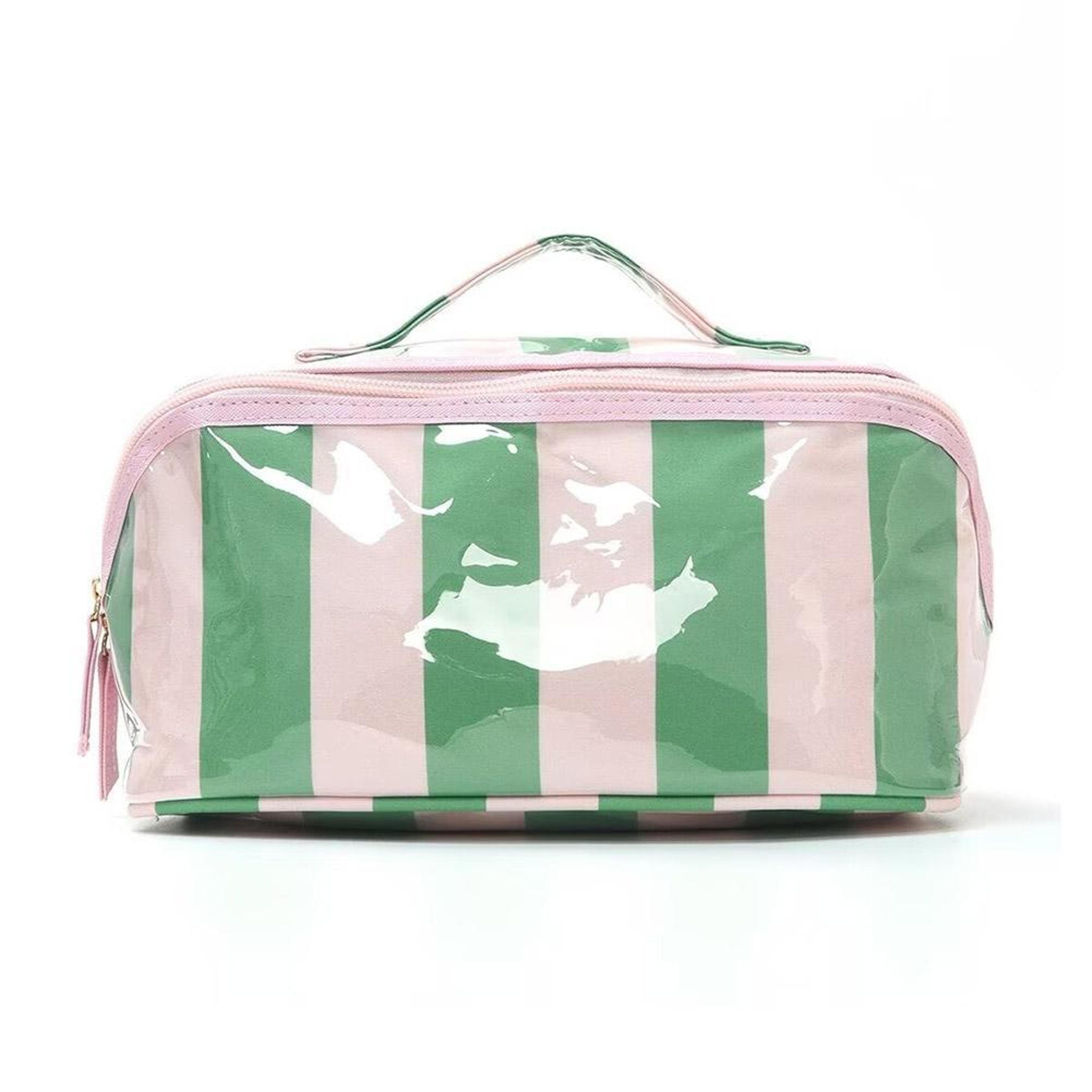 striped waterproof pvc cosmetic bag large capacity travel makeup organizer
