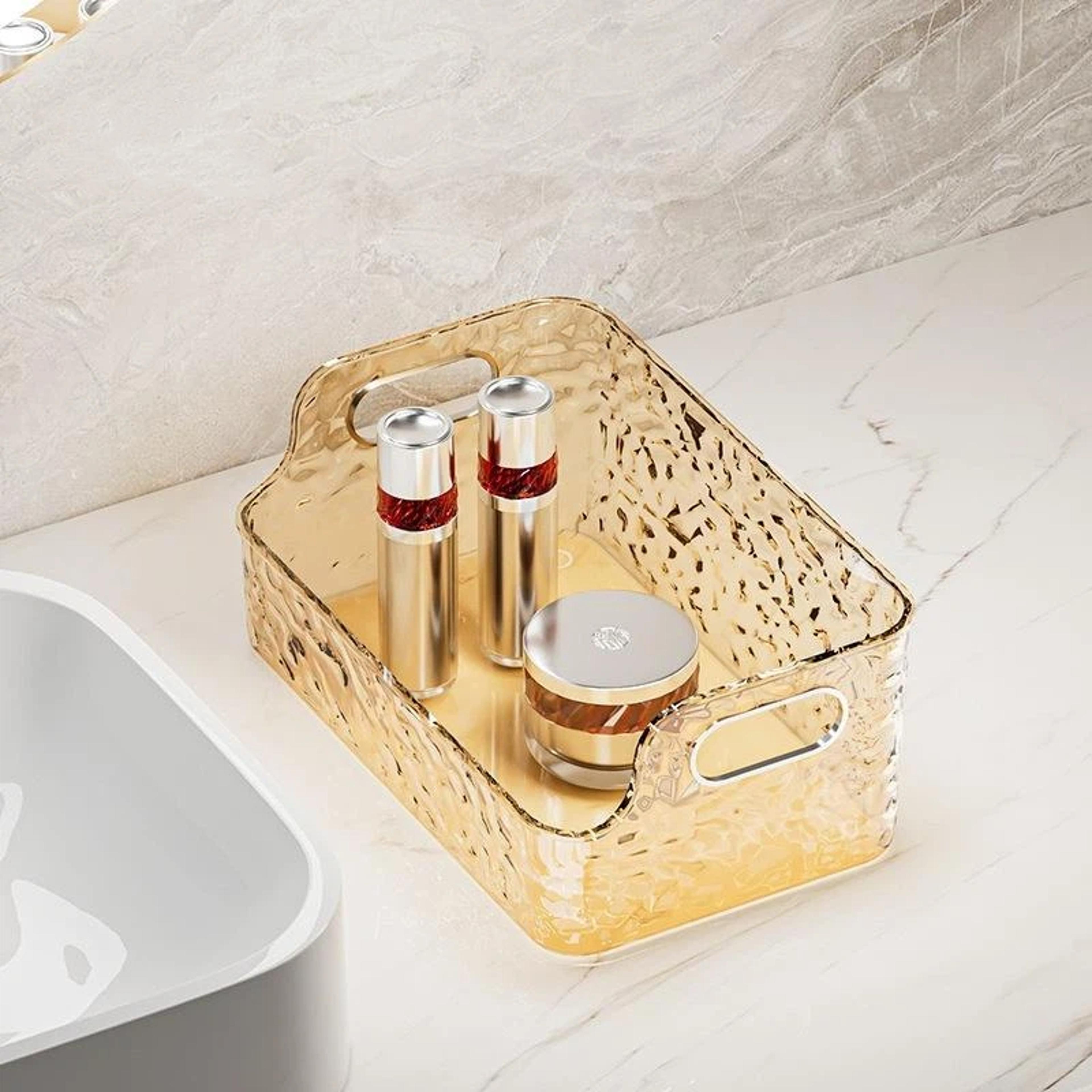 water ripple cosmetic organizer clear stackable storage box with handles