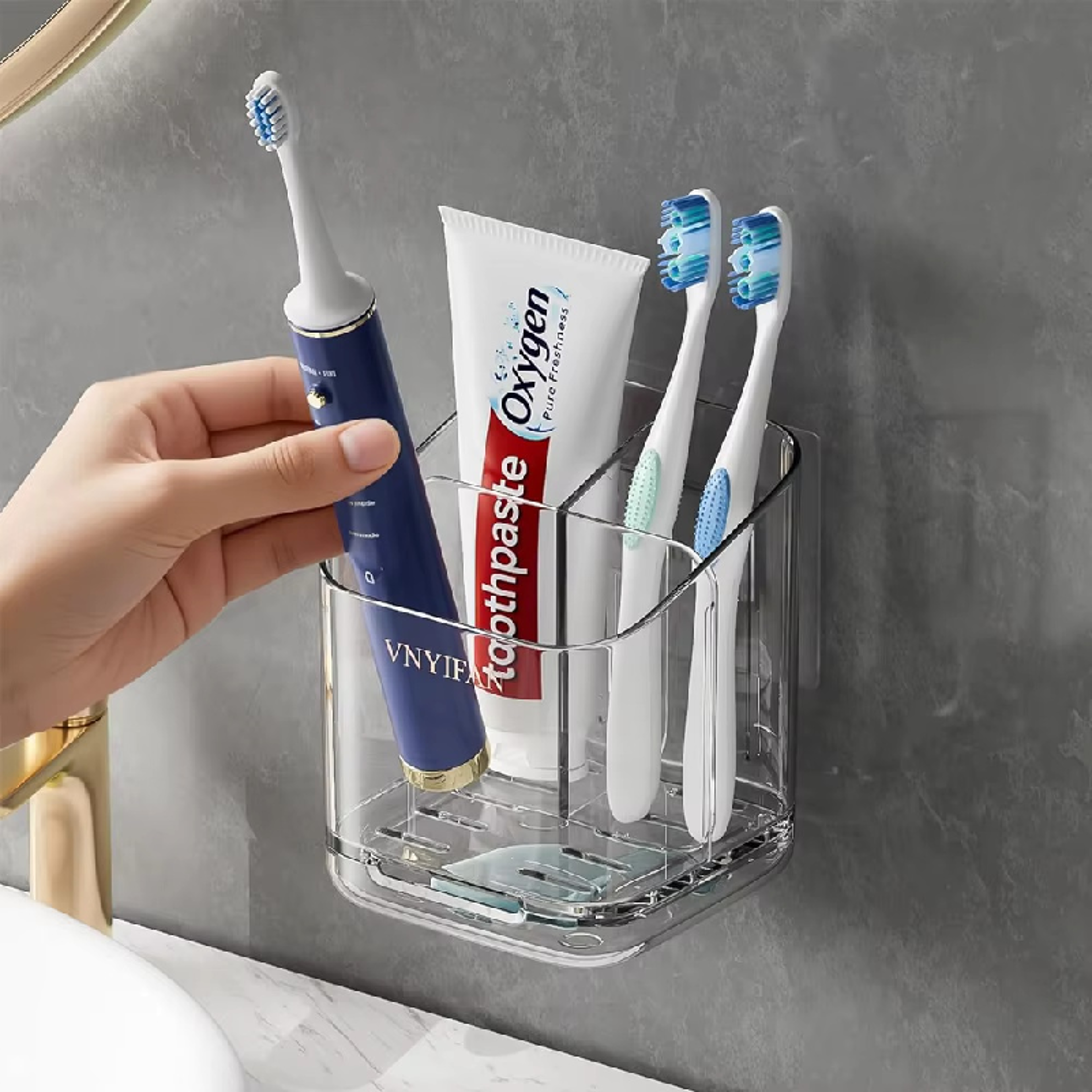no drill wall mounted toothbrush holder large capacity bathroom organizer