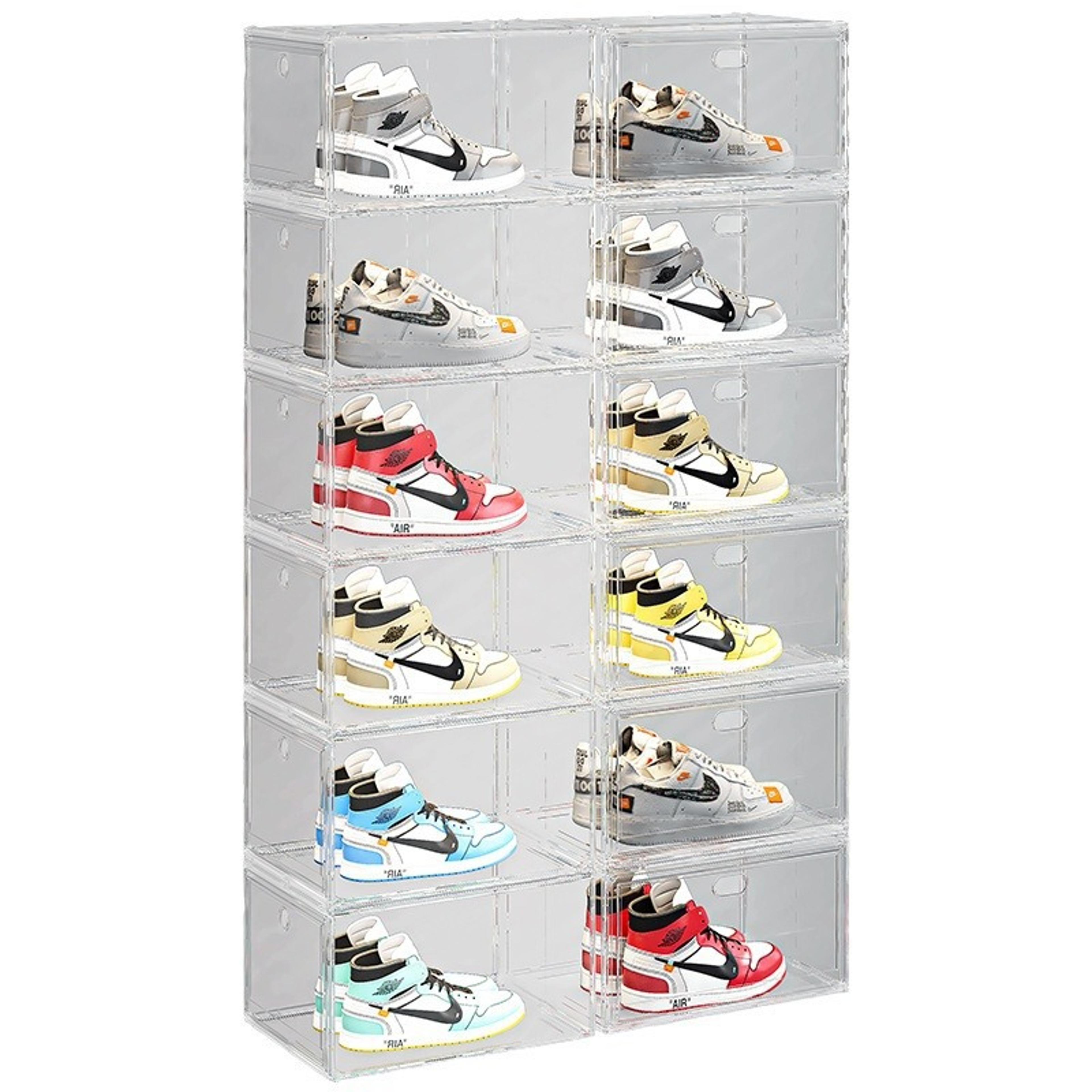 large transparent shoe box with magnetic door stackable sneaker organizer