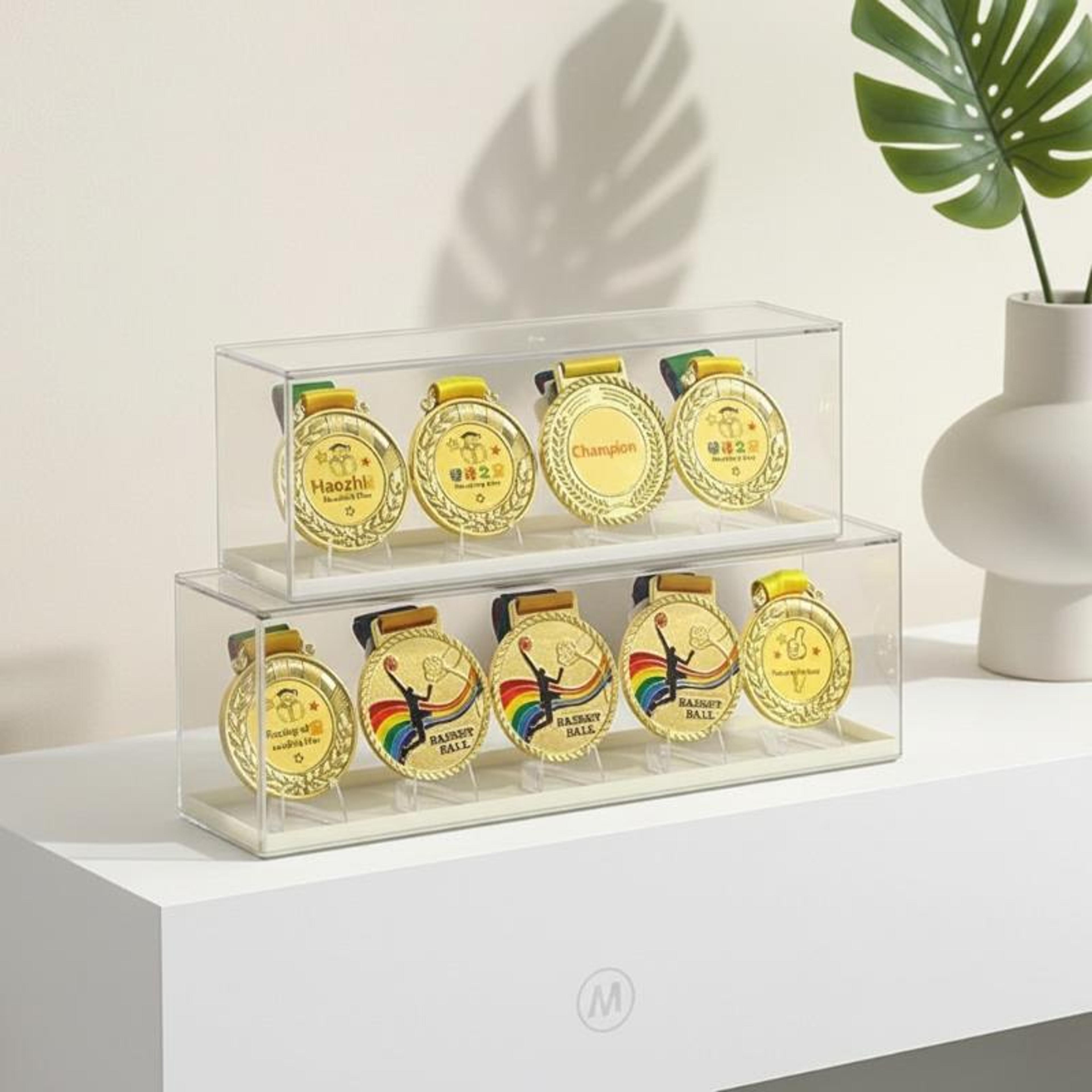 marathon medal display box stackable medal storage organizer for coins badges and awards