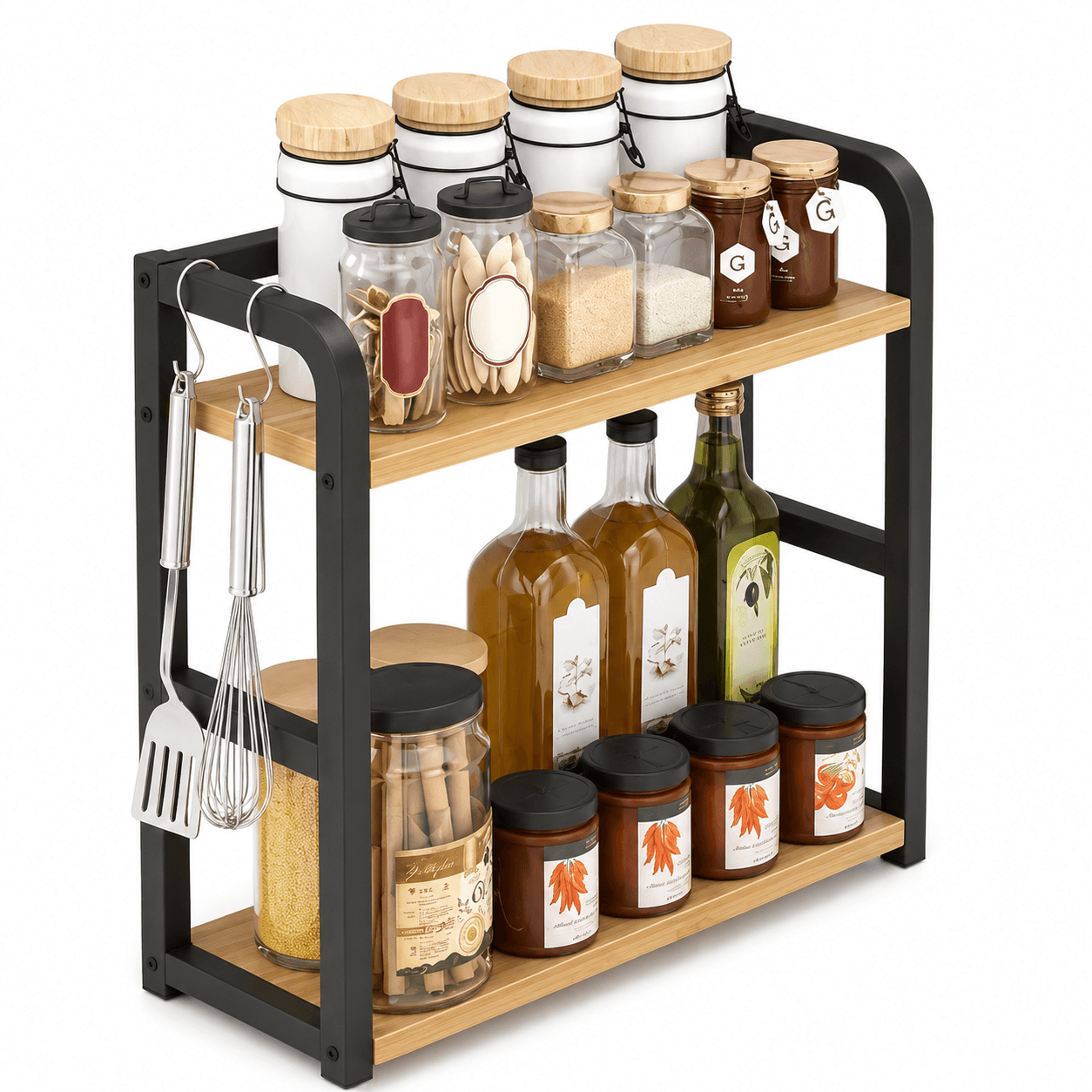 2 tier metal countertop shelf space saving kitchen and coffee bar organizer