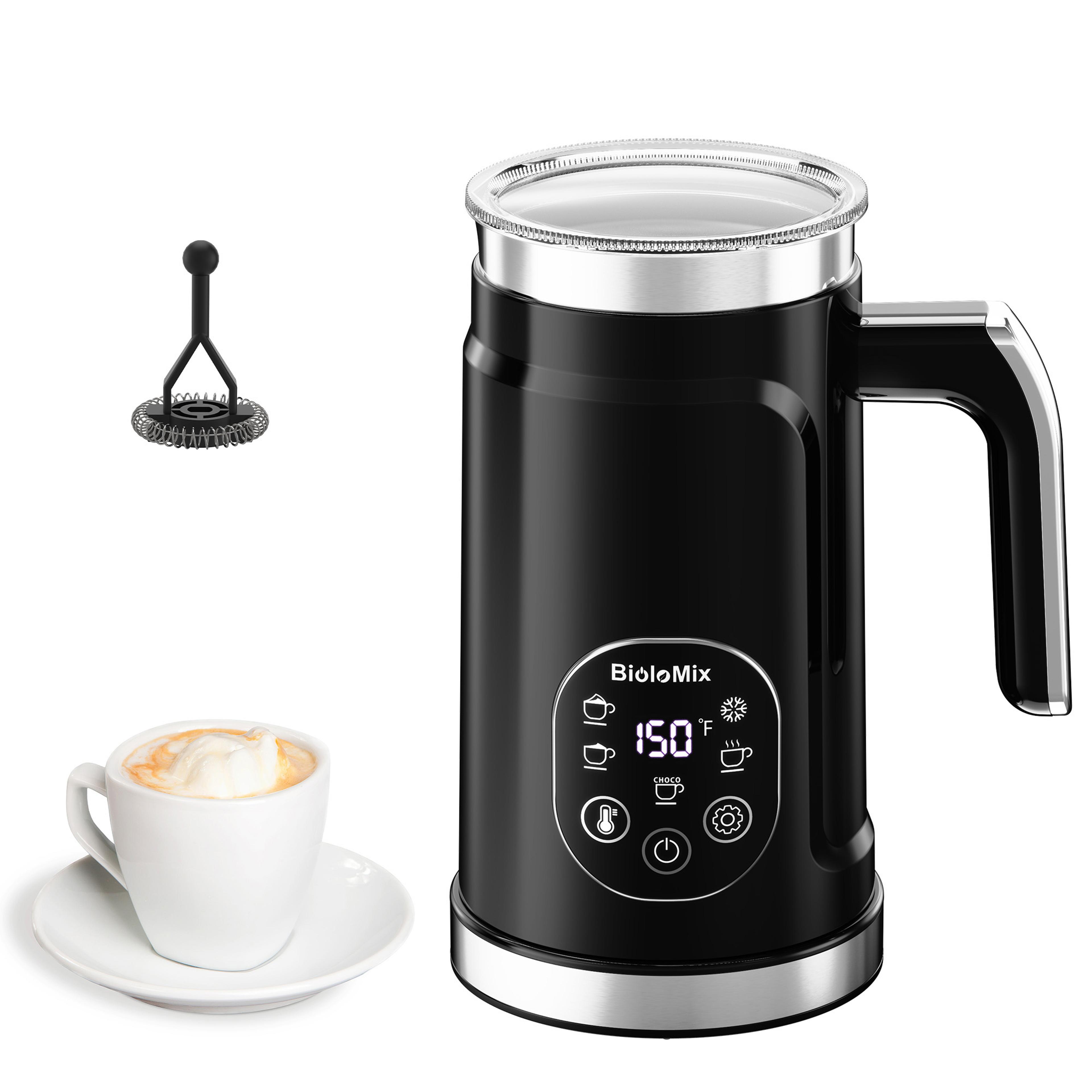electric milk frother and warmer with led touch display
