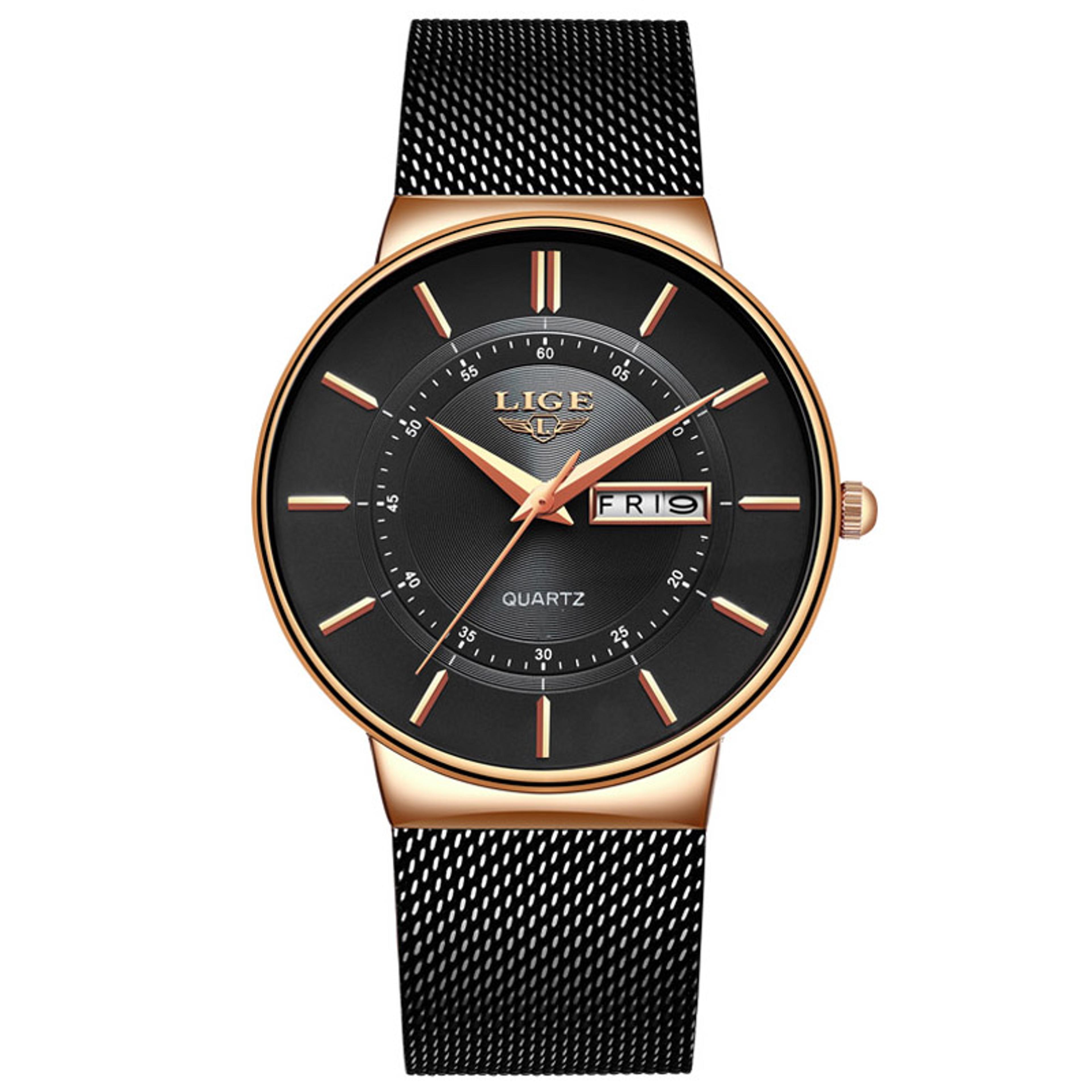 ultra thin men's waterproof quartz watch with stainless steel strap and date display