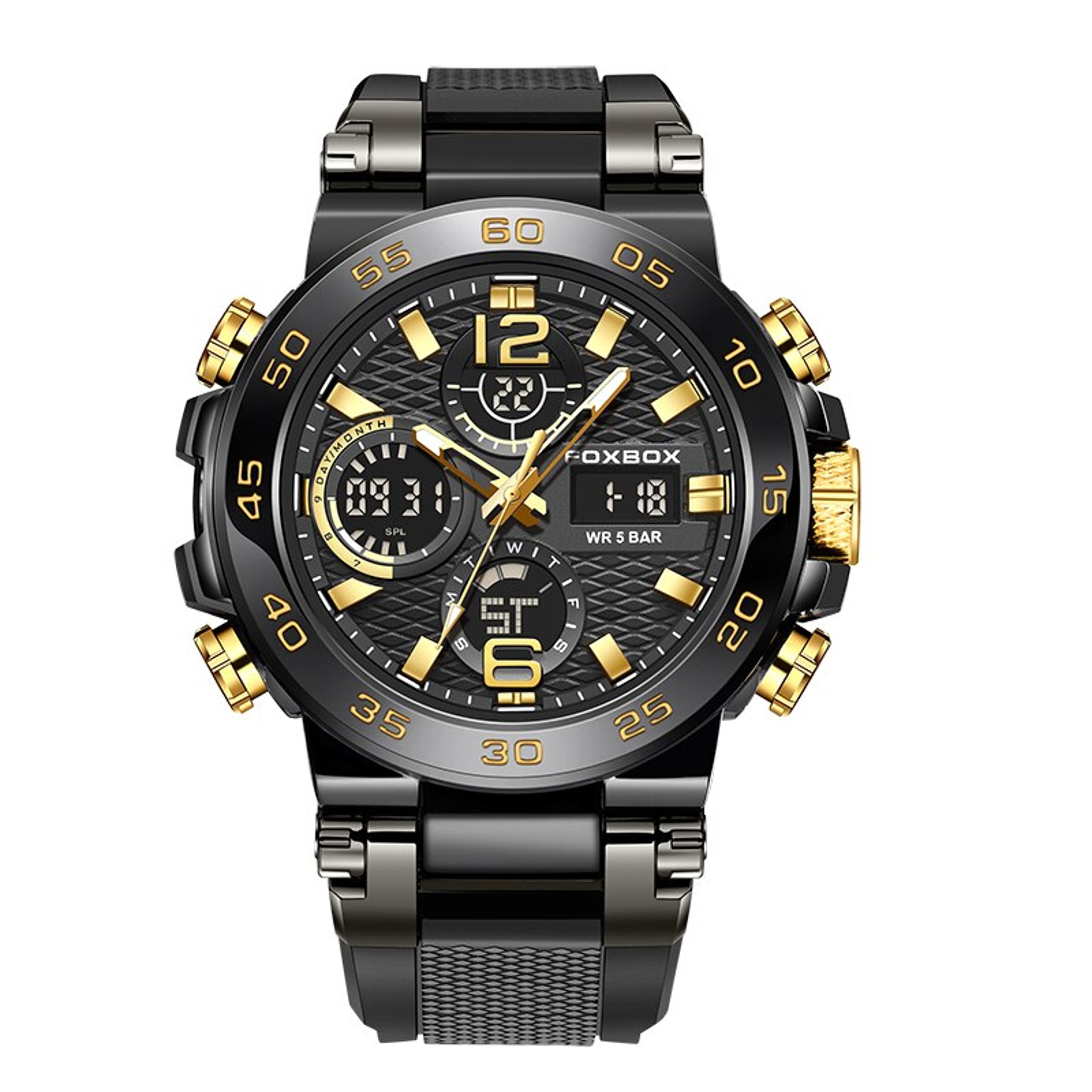 men's chronograph dual time waterproof sports watch with led backlight