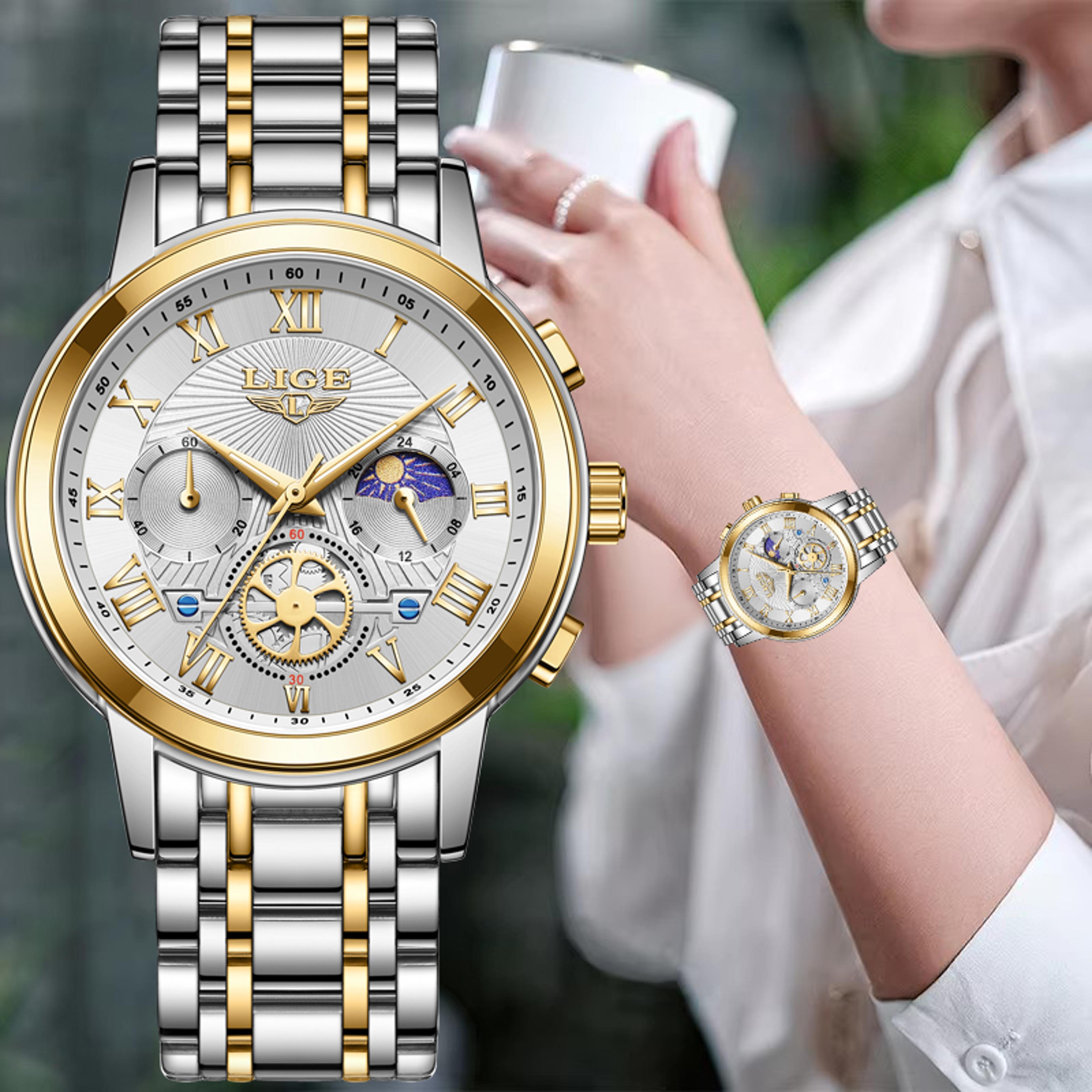 elegant women's quartz watch with steel bracelet and 30m water resistance