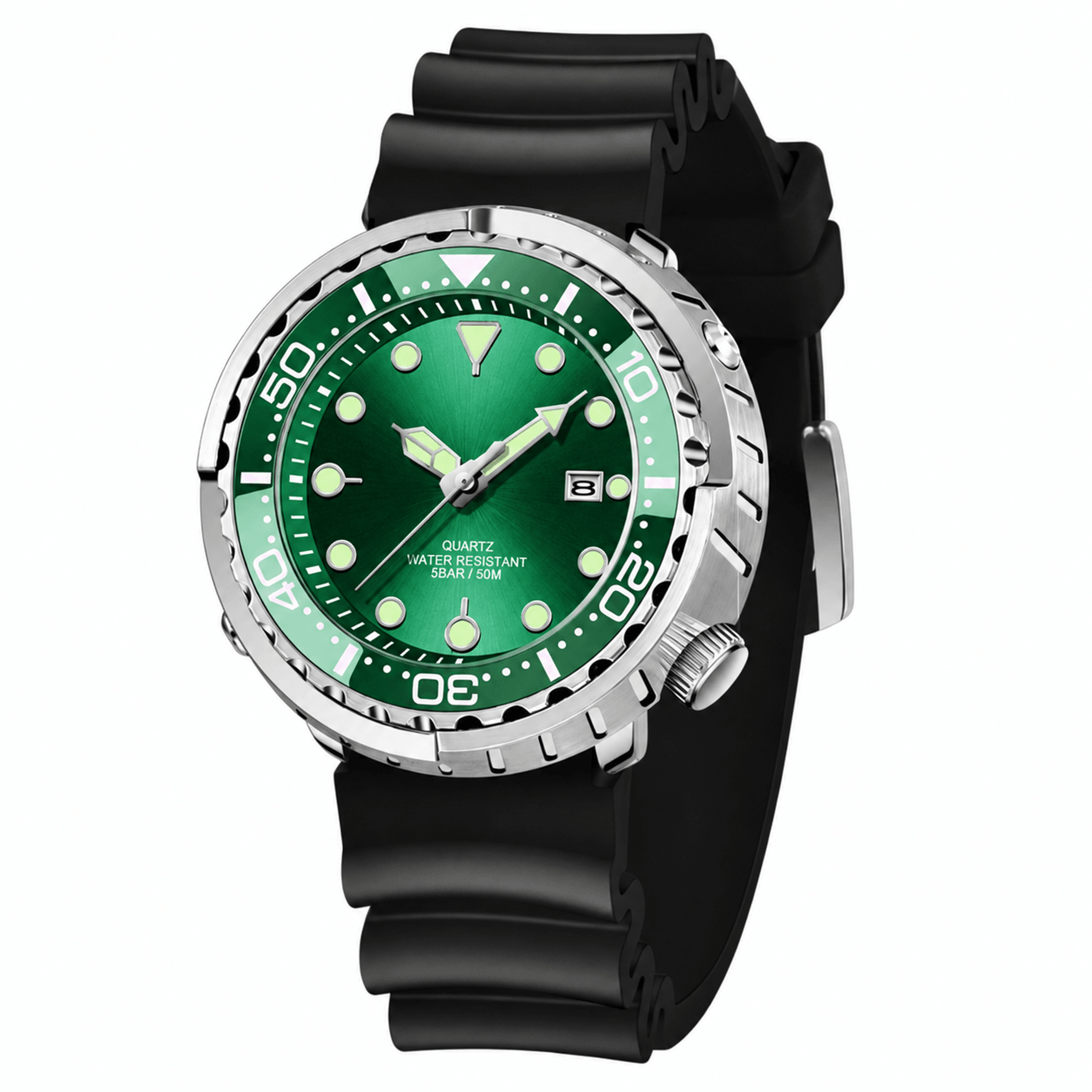 men's chronograph watch with silicone strap, luminous hands and 3bar water resistance