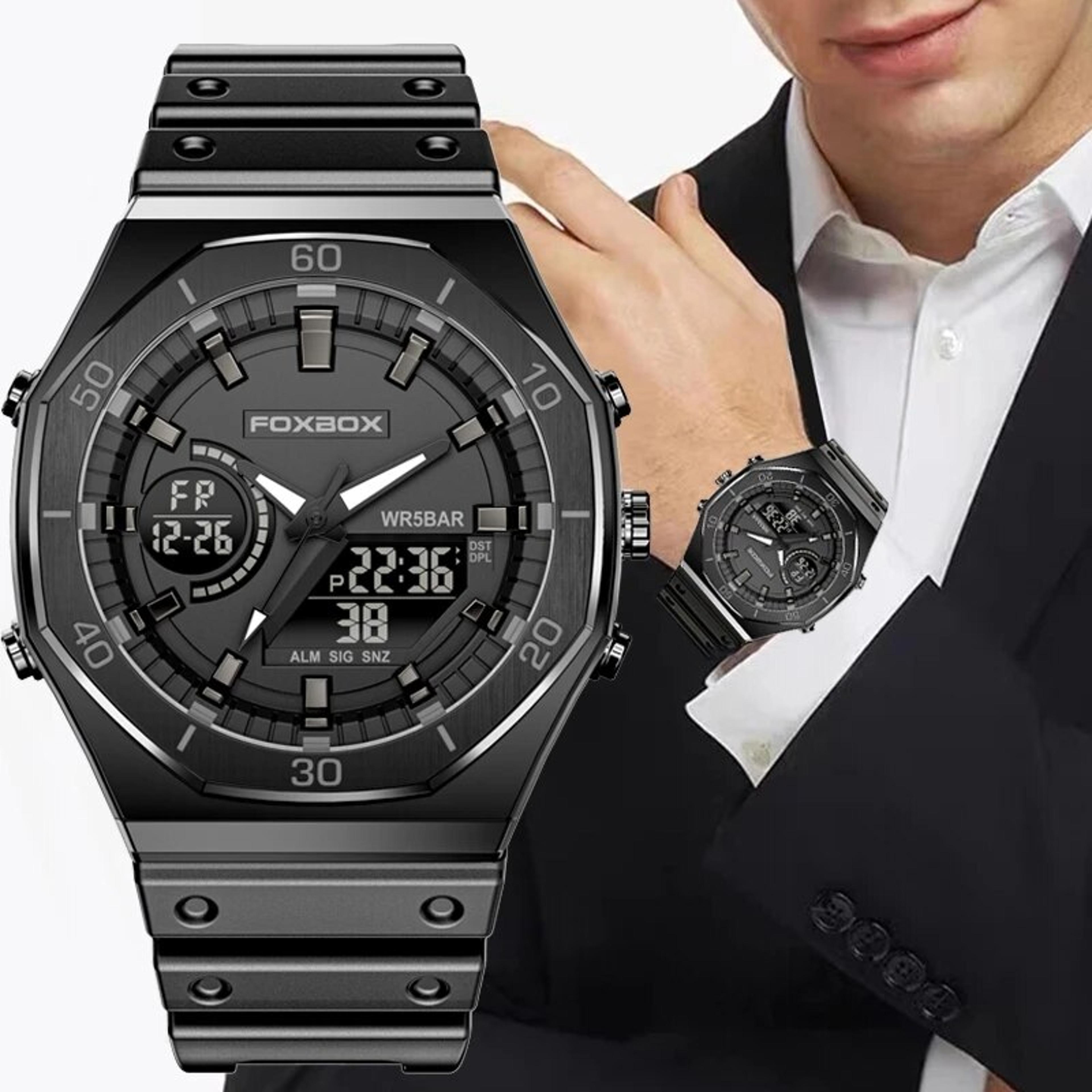 mens dual display sports watch with chronograph and water resistance