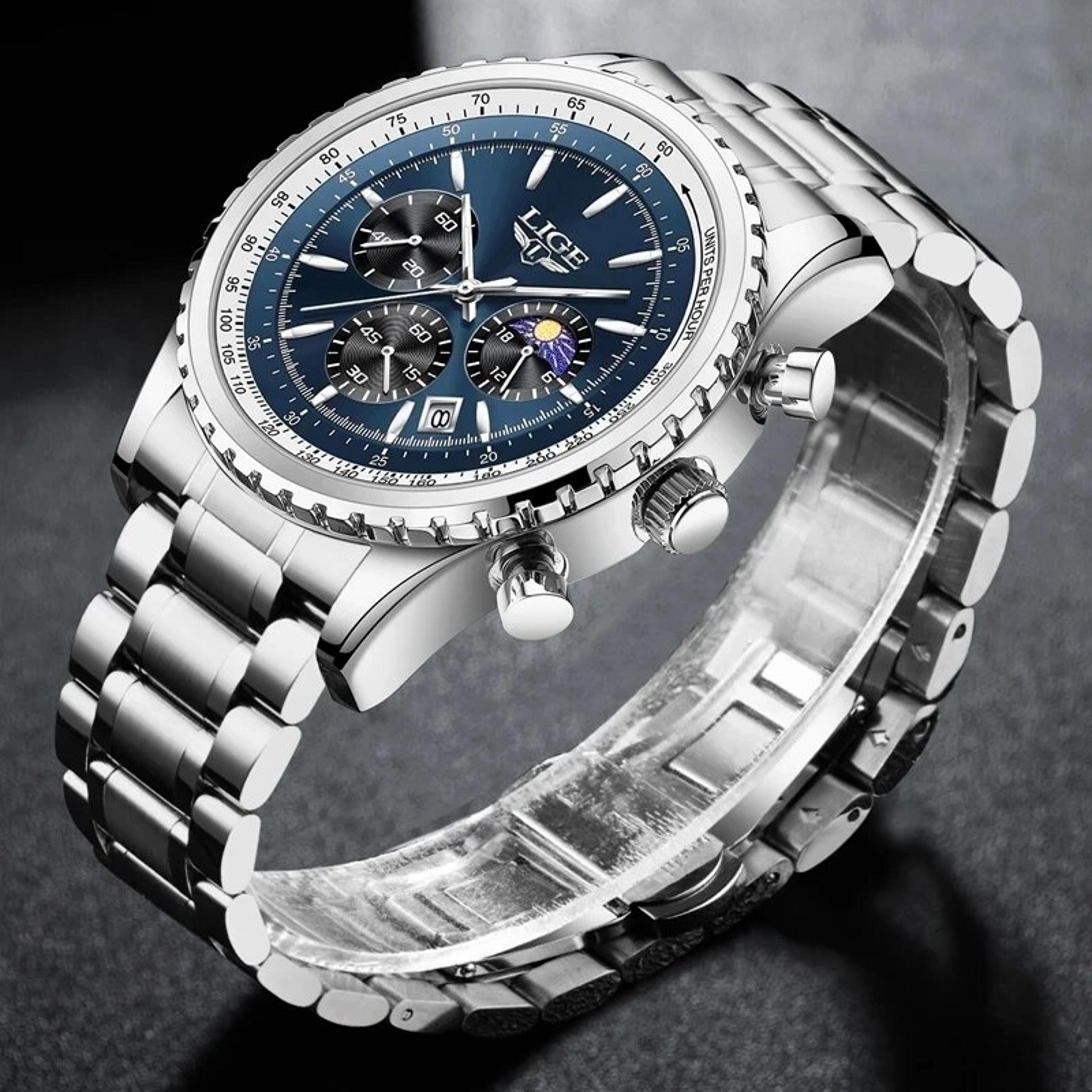 men's stainless steel chronograph watch waterproof luminous quartz wristwatch