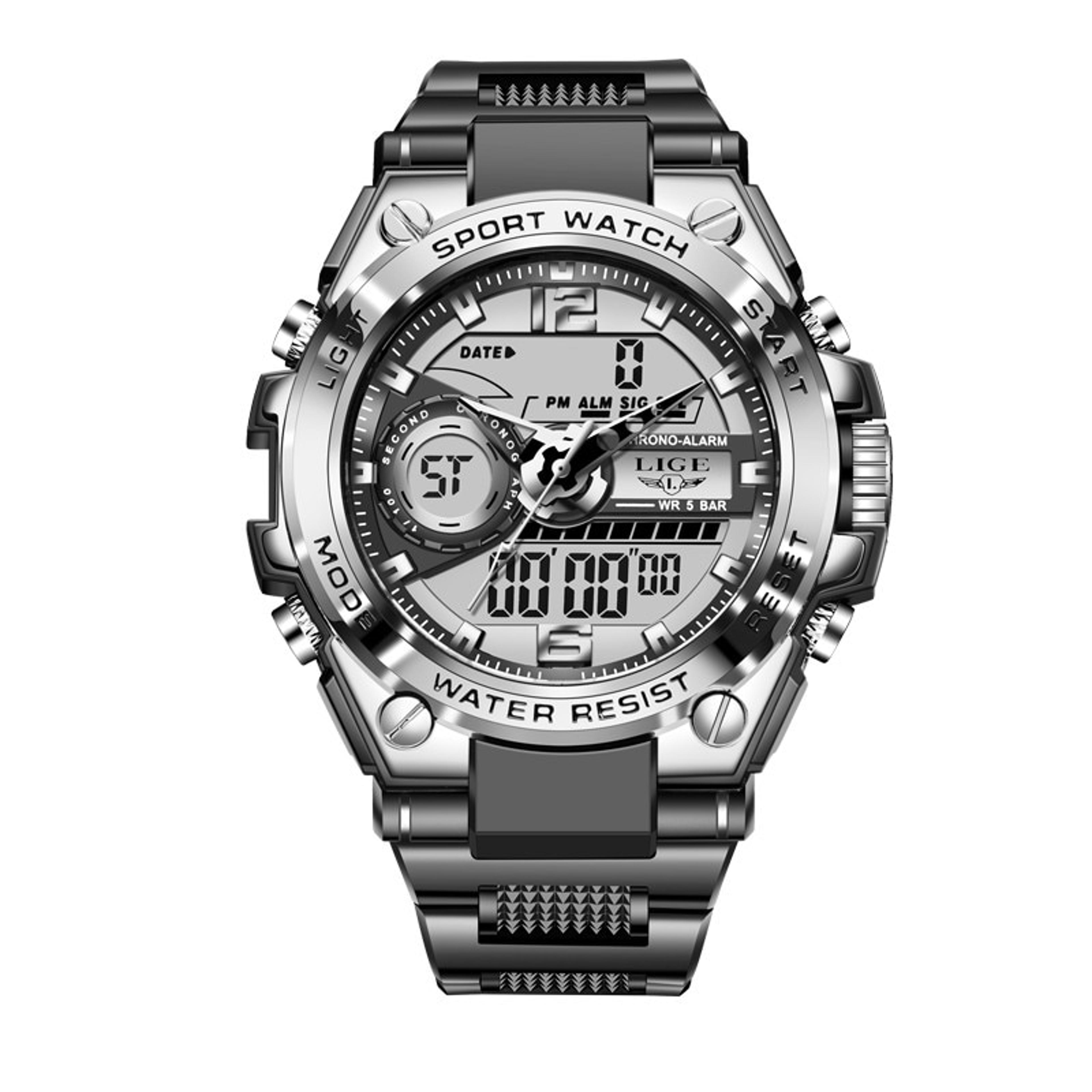 men's military digital sports watch 50m water resistant dual time led backlight