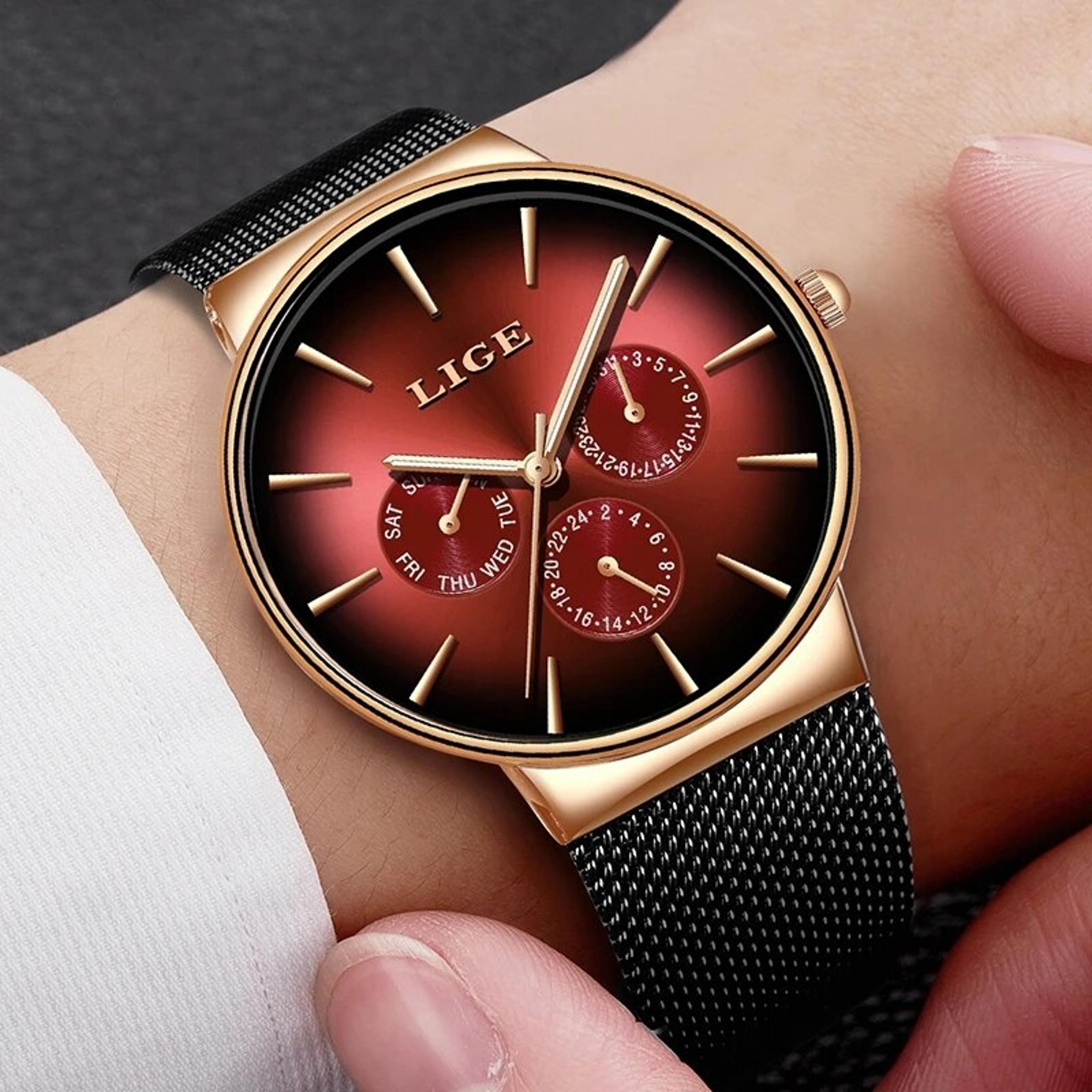 ultra thin men's quartz watch with stainless steel mesh band and 30m water resistance