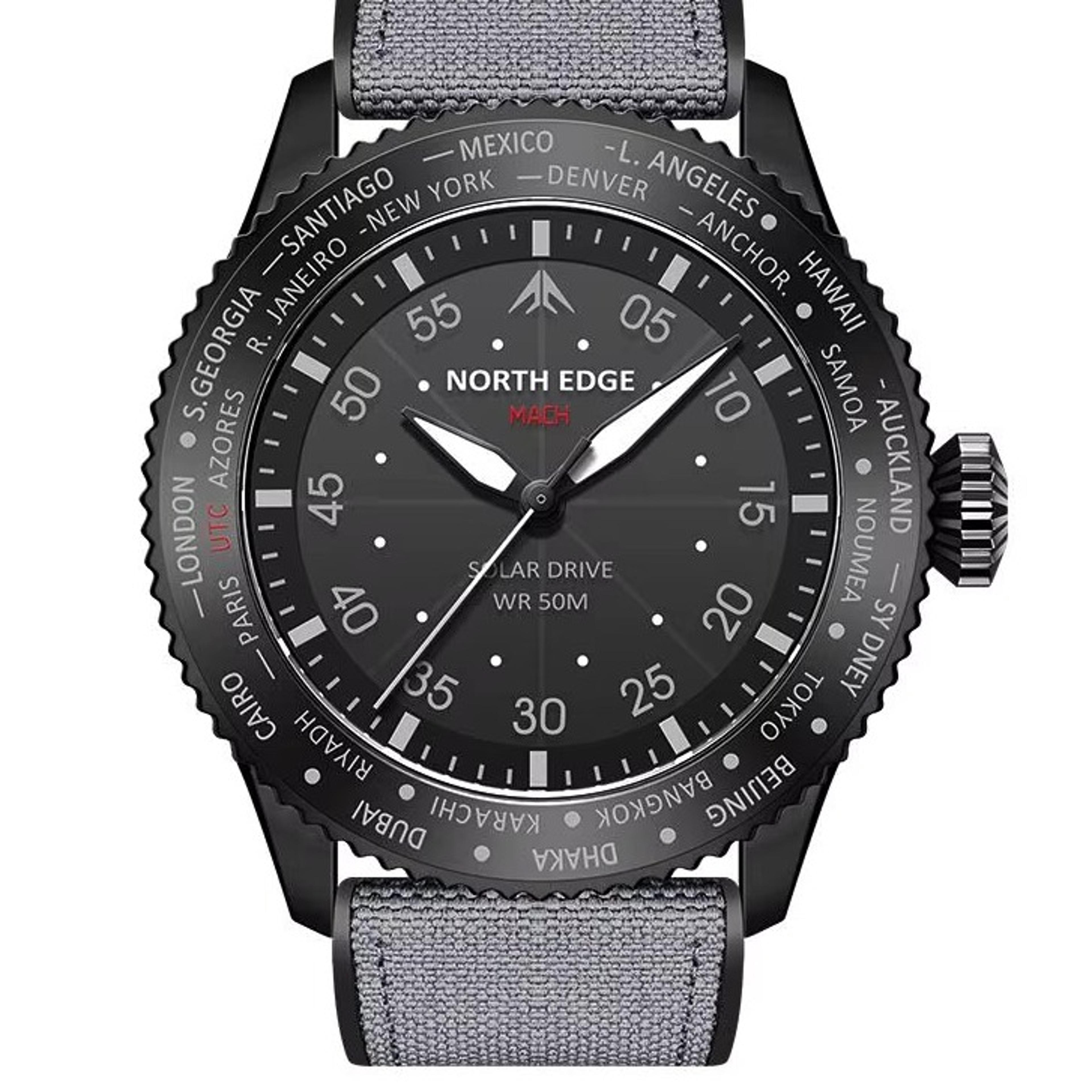 solar powered men's pilot watch 50m water resistant luminous sports wristwatch