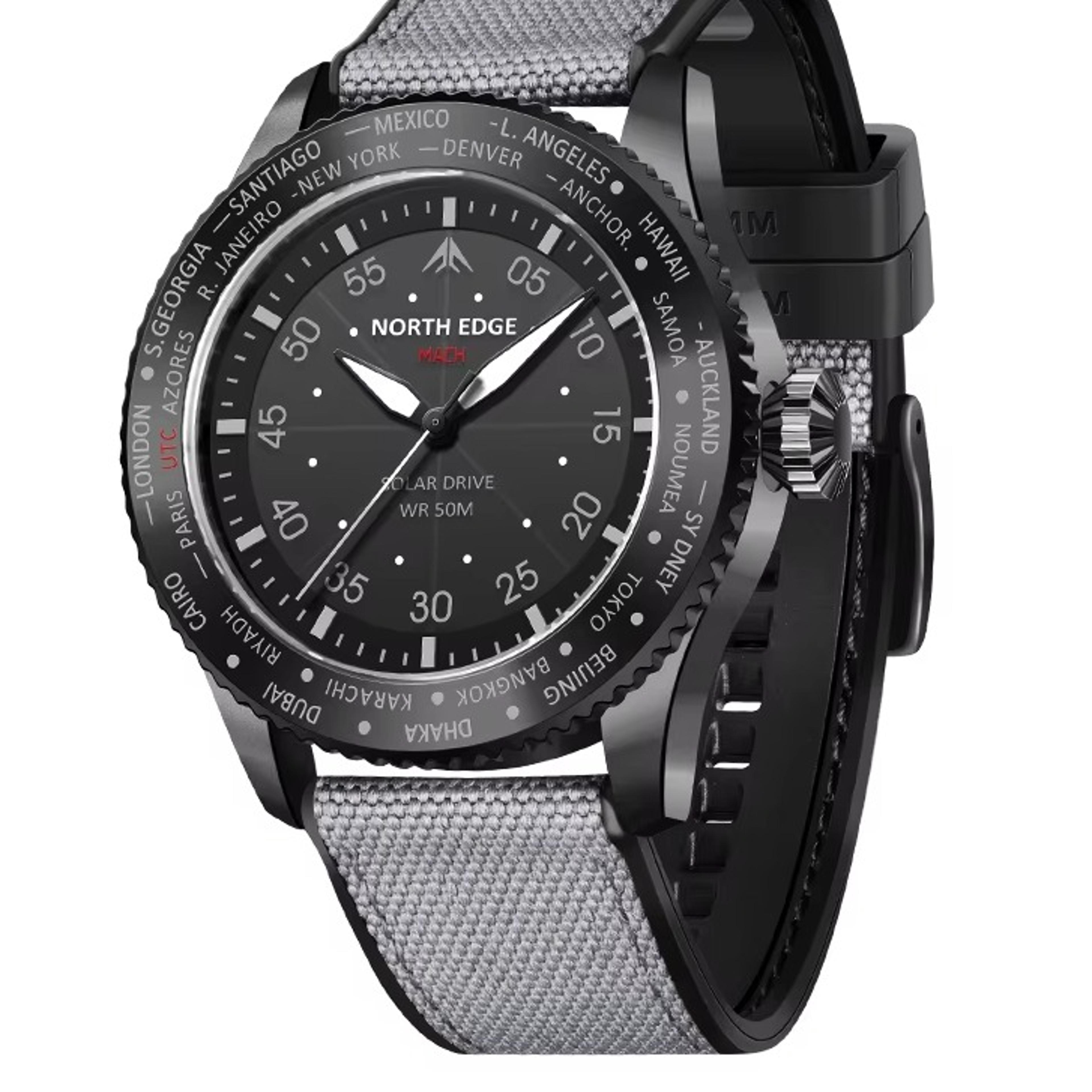 men's solar powered pilot watch 50m waterproof luminous sports wristwatch