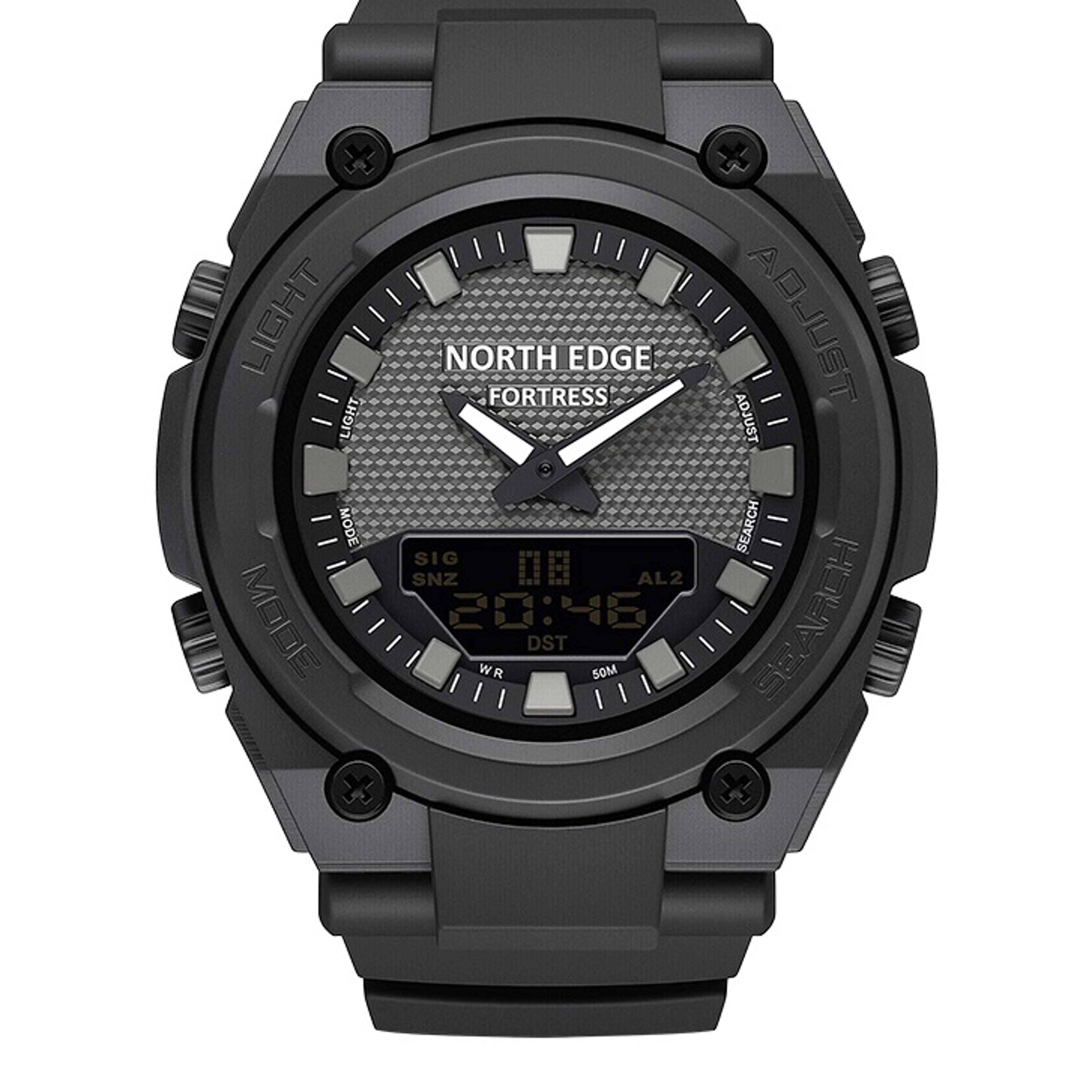 fortress military digital watch with dual time world time countdown and 50m water resistance