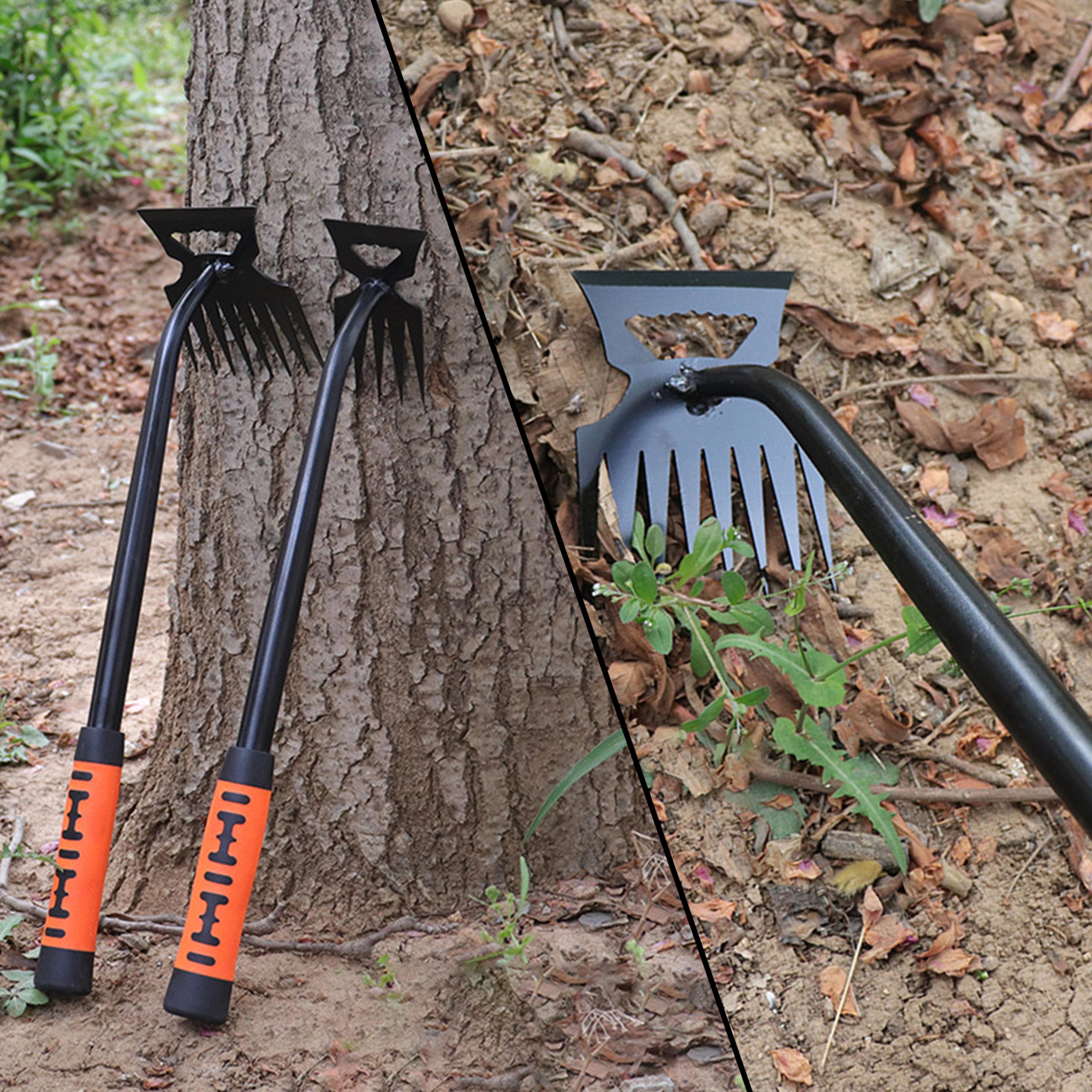 stainless steel garden rake and weed cleaning shovel