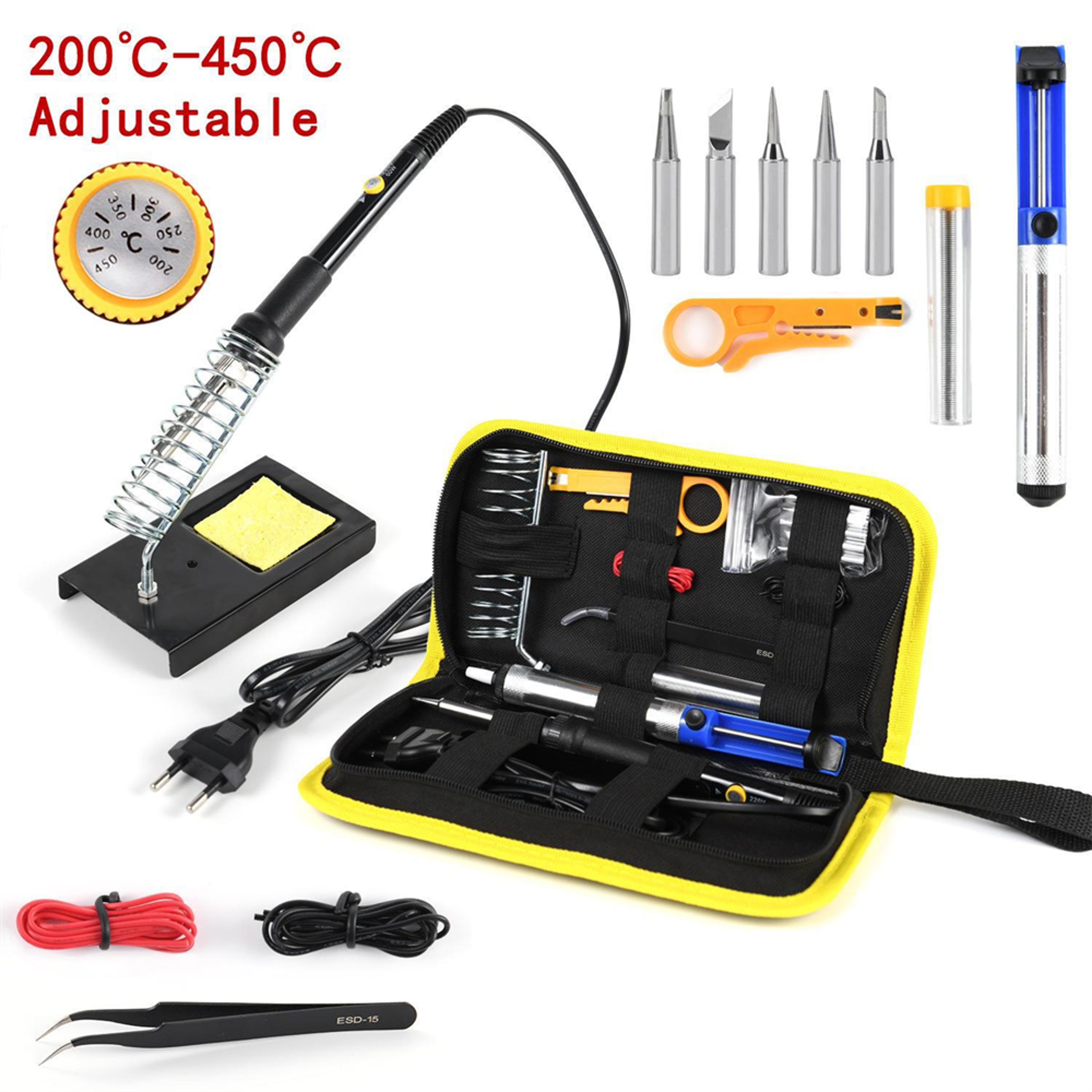60w soldering iron kit 15 in 1 adjustable temperature electronics repair tool set
