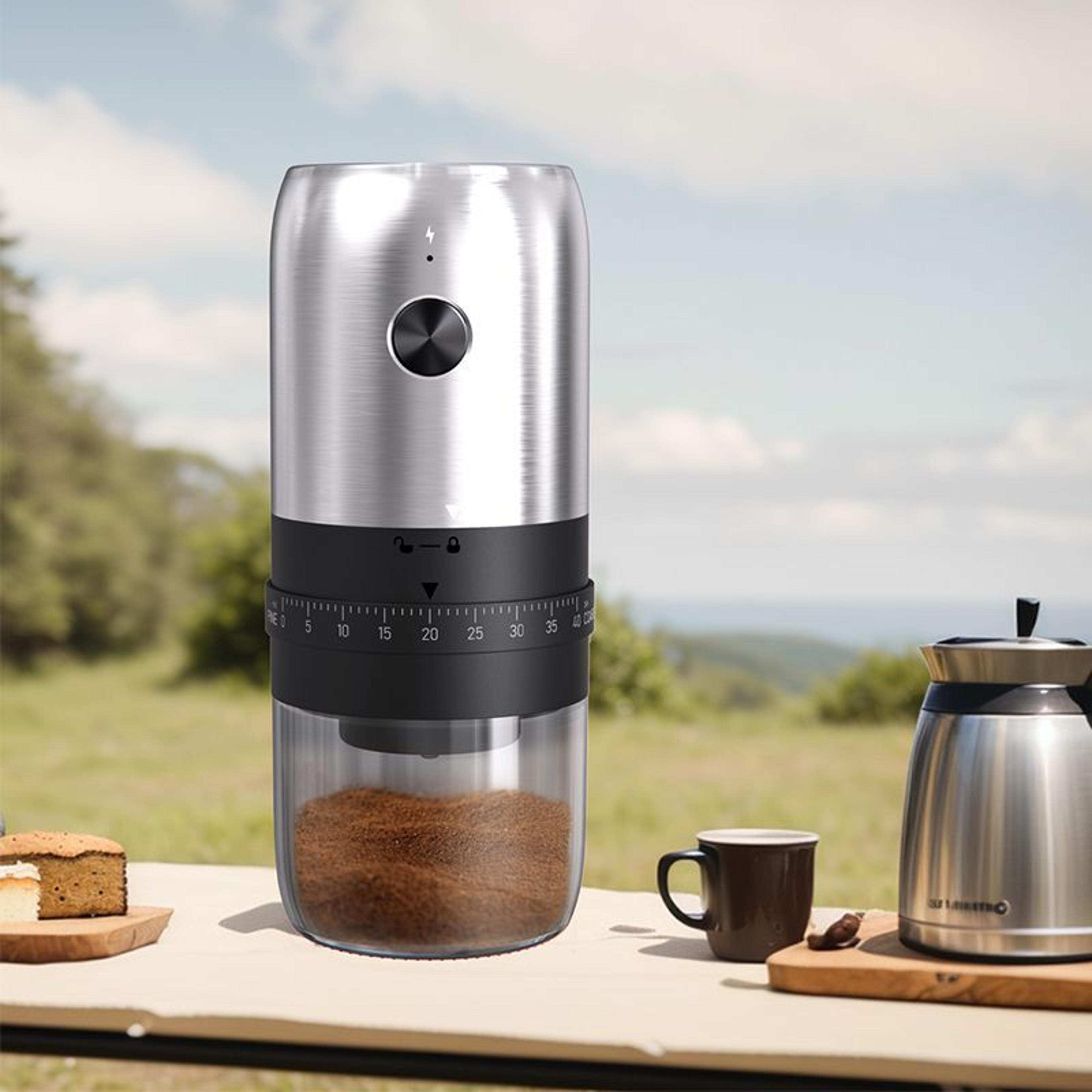 brewmate electric coffee grinder with 40 adjustable settings and rechargeable portable design