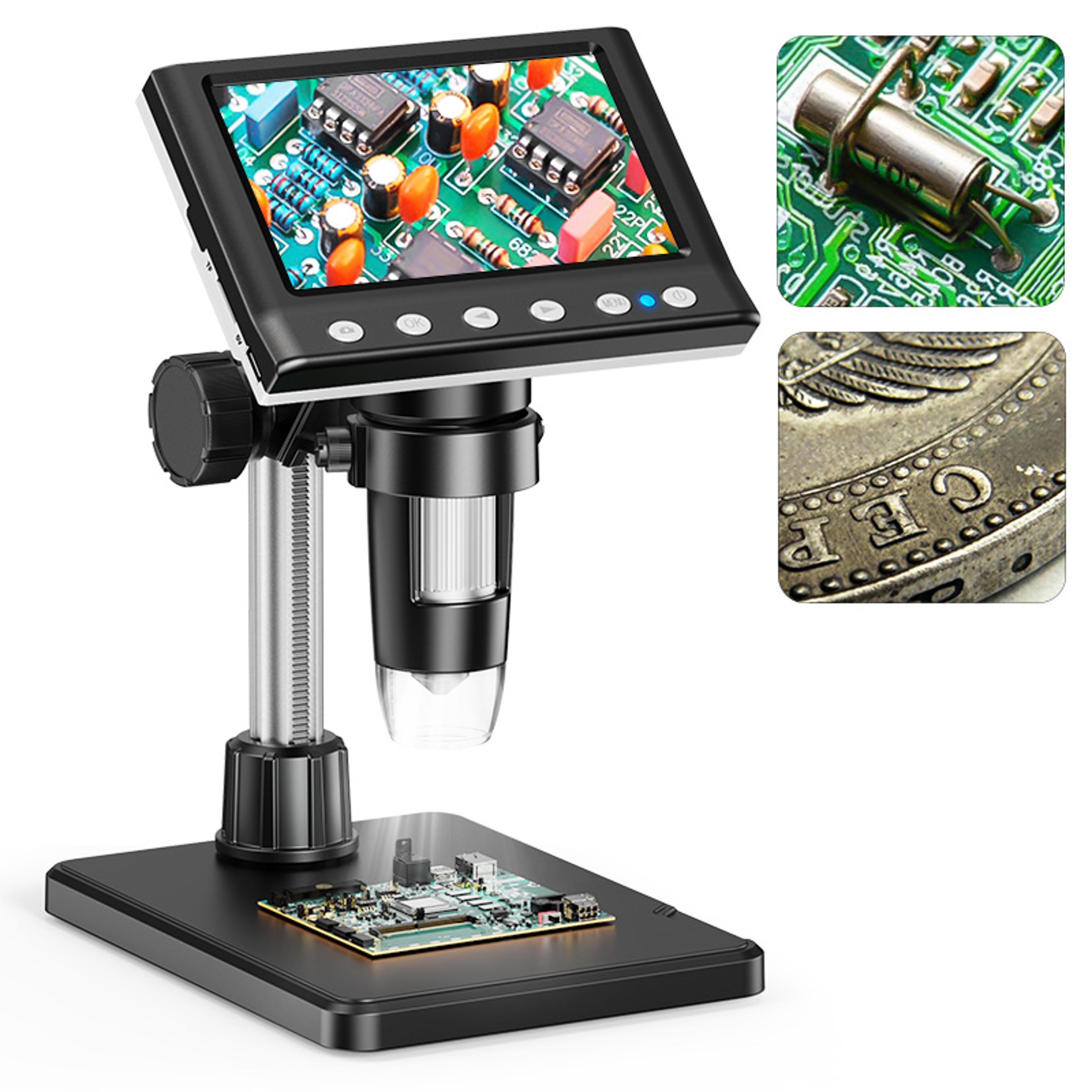 digital microscope with 1000x magnification, 4.3 inch screen and 1080p video