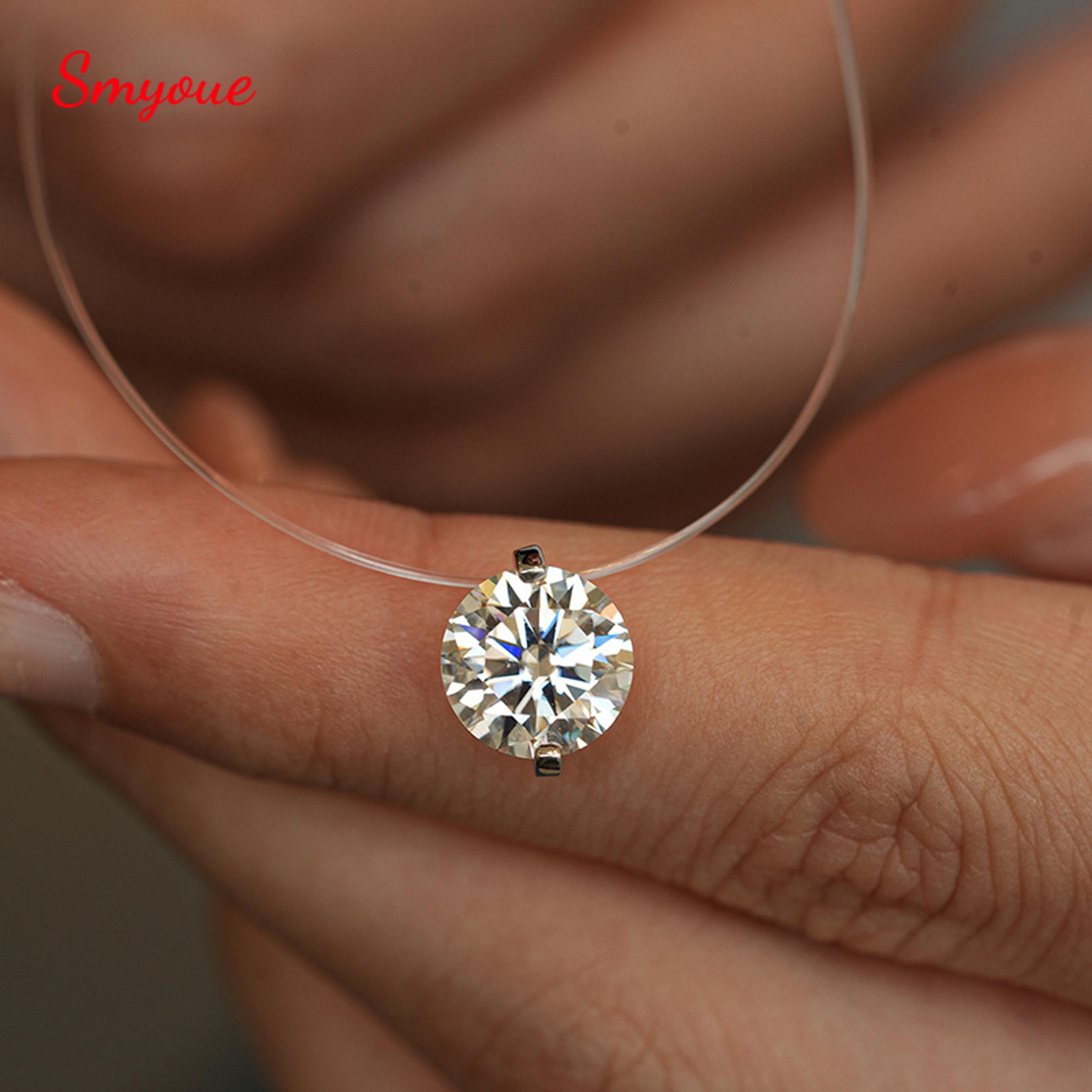 floating moissanite necklace for women s925 sterling silver invisible pendant