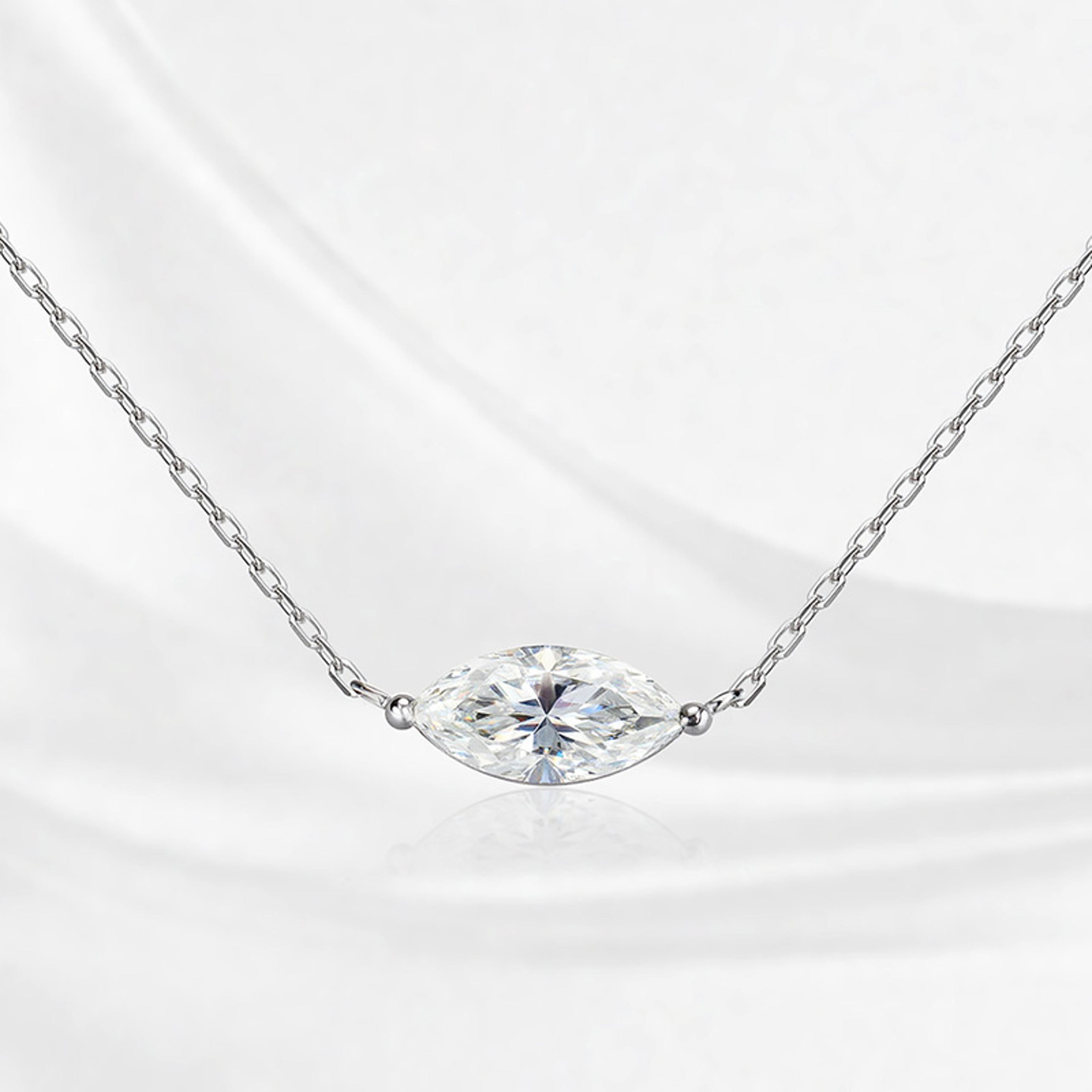 marquise cut moissanite necklace 925 sterling silver gemstone pendant for women