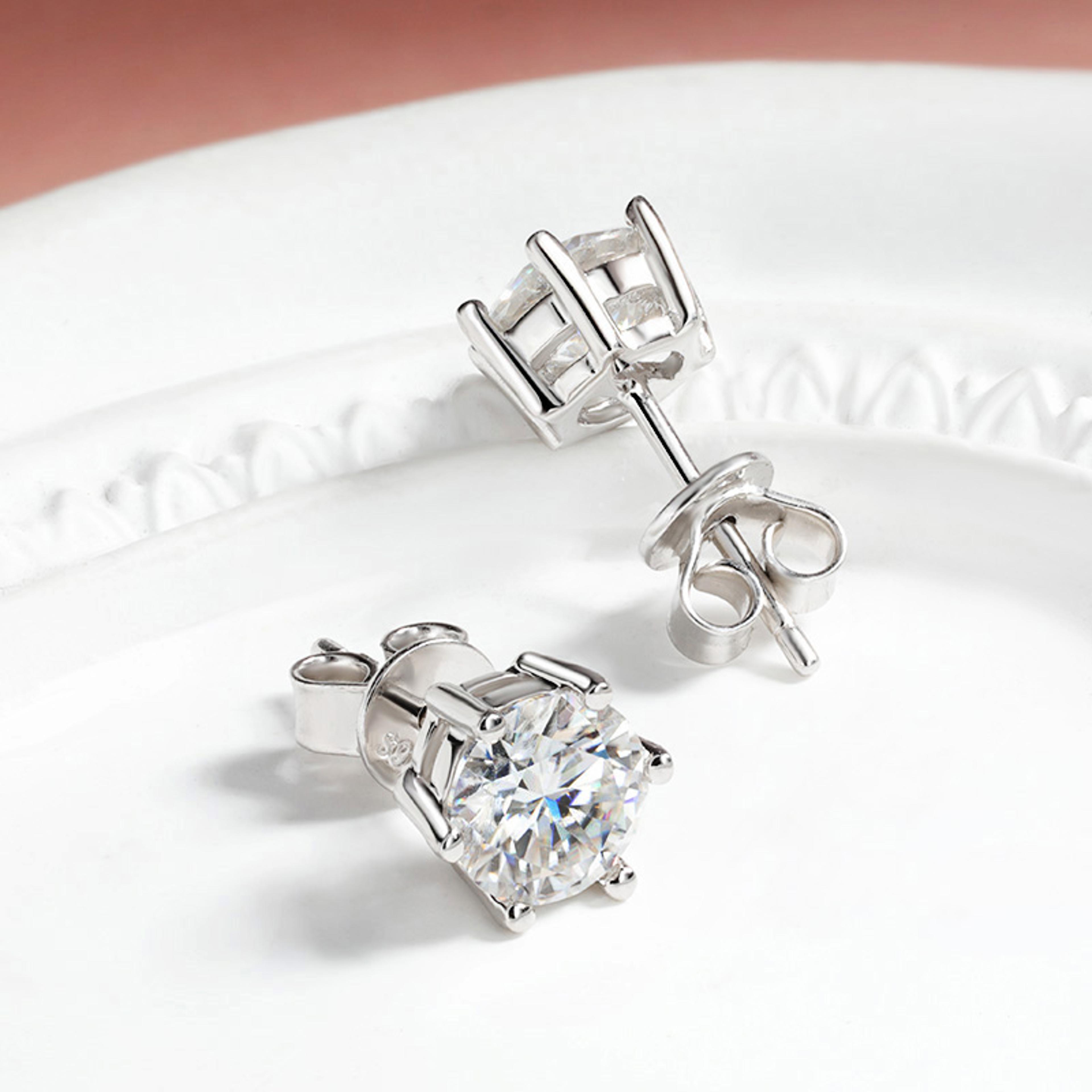 classic certified moissanite stud earrings in 925 sterling silver 0.1 to 3ct