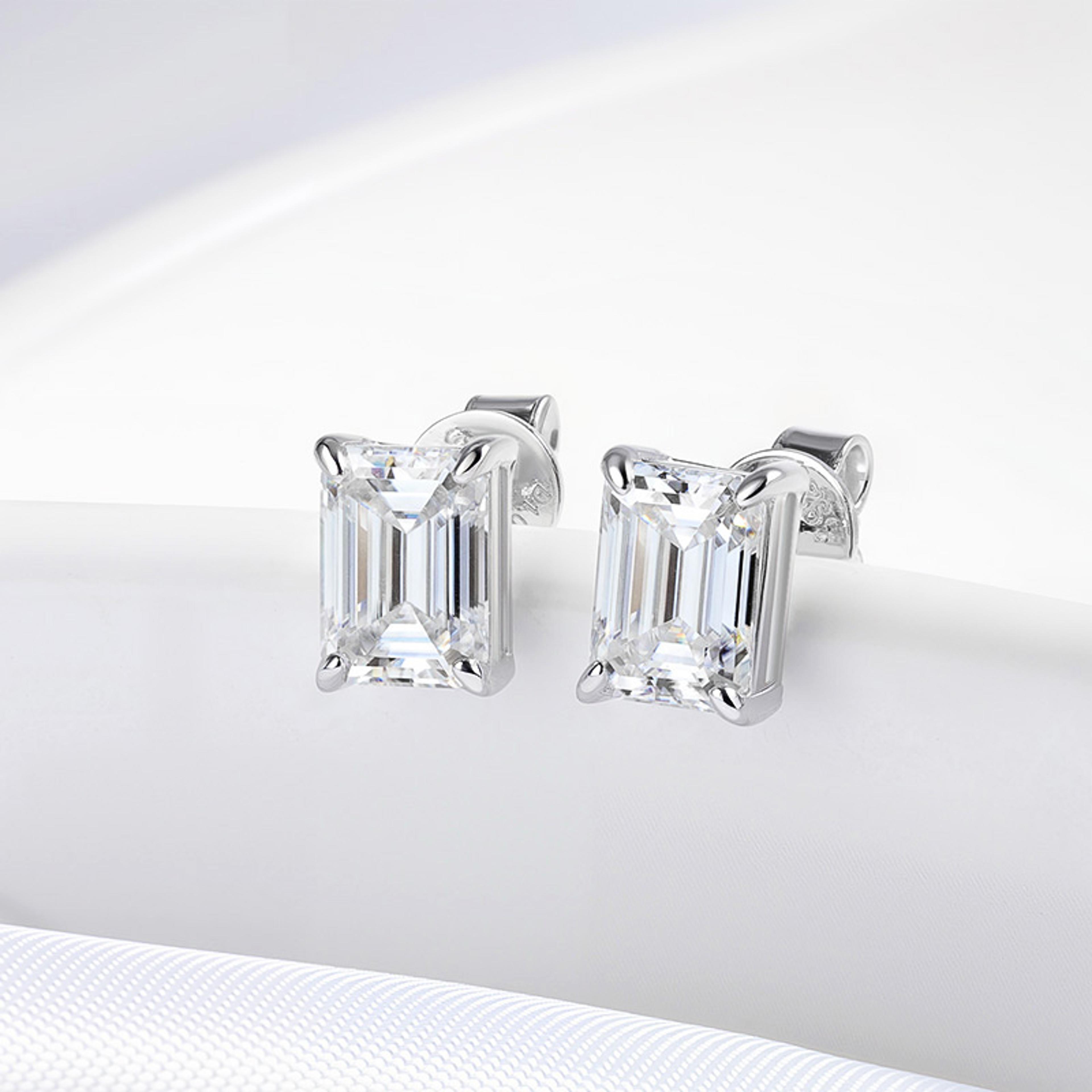 emerald cut moissanite stud earrings d color vvs1 sterling silver
