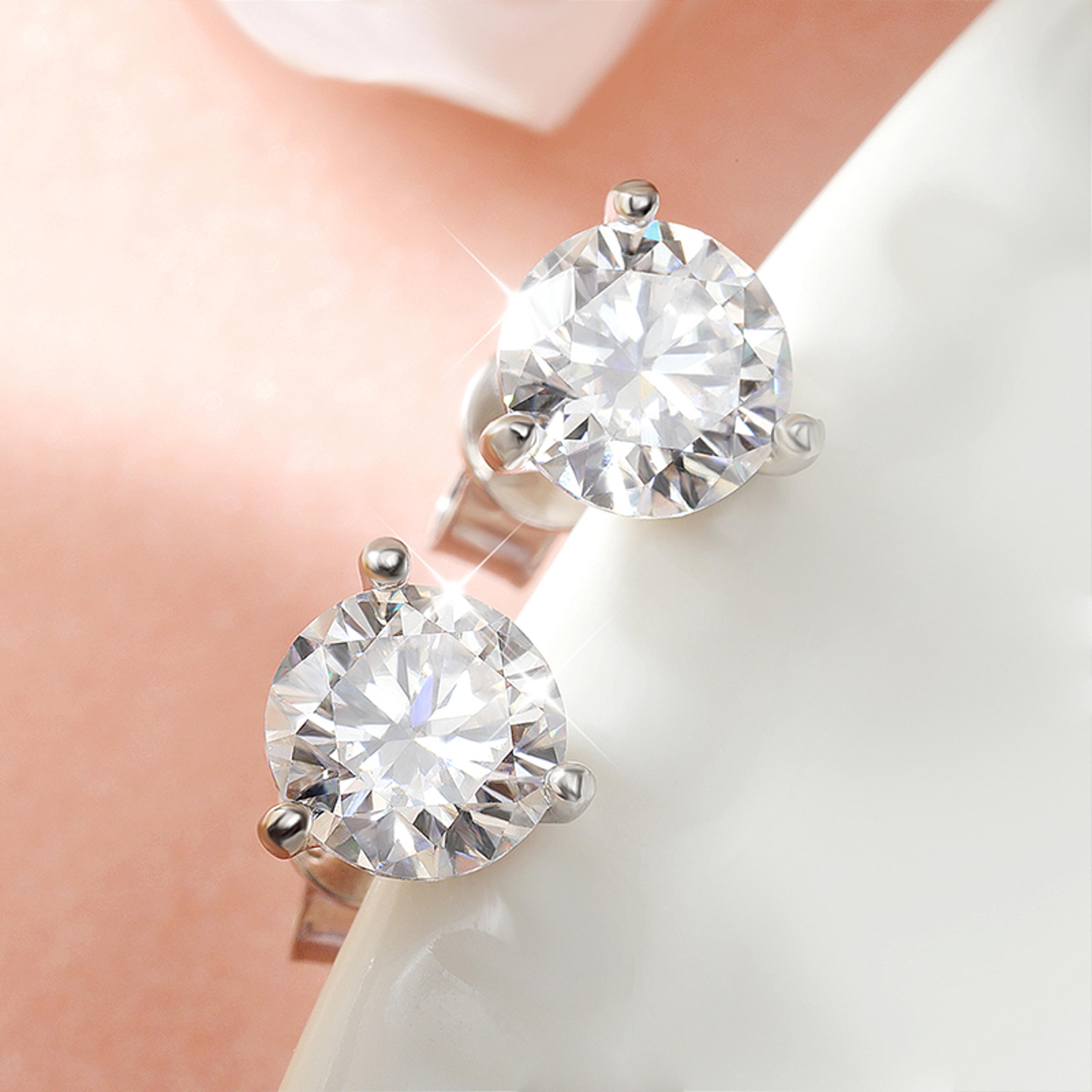 radiant 3 claw moissanite stud earrings in 925 sterling silver