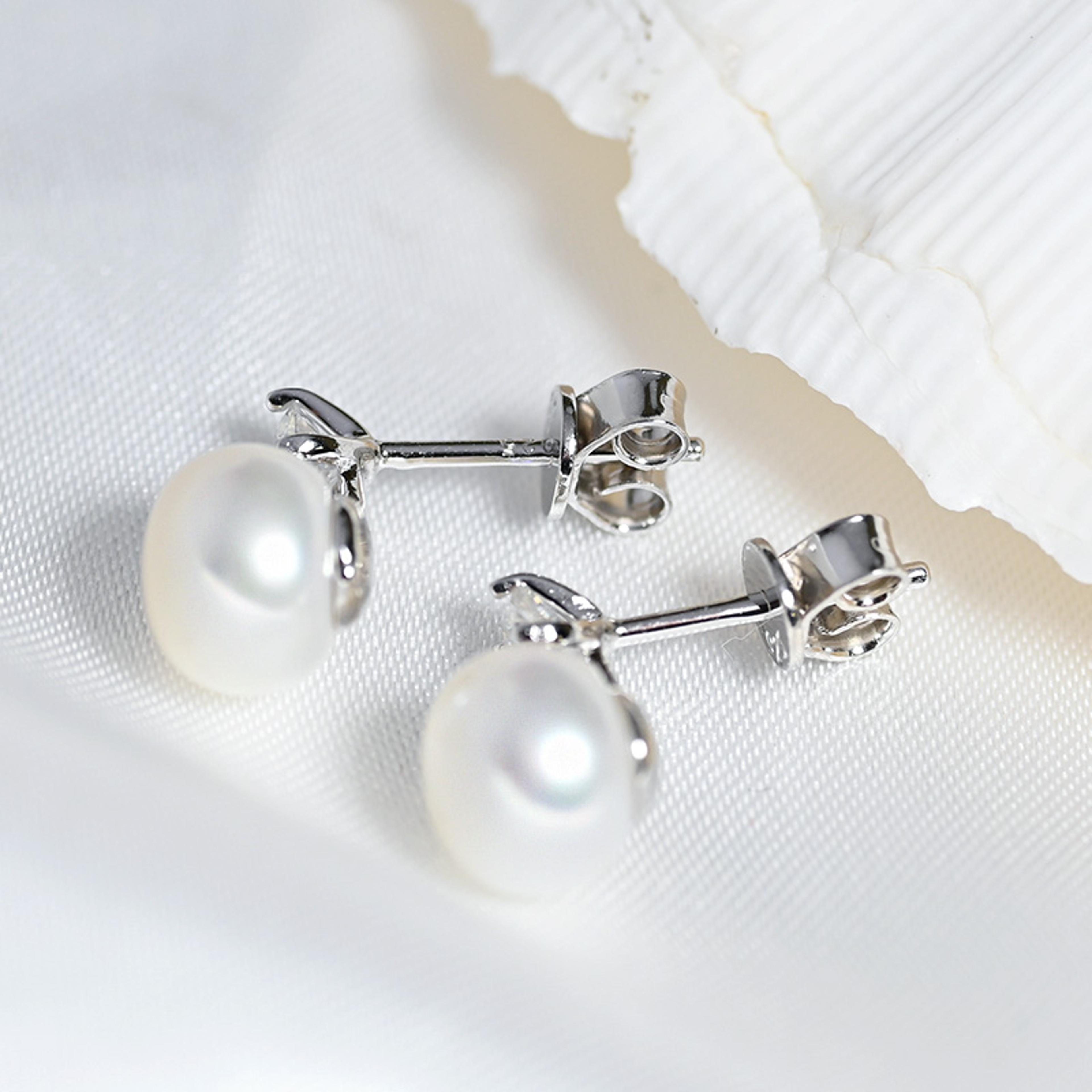 radiant moissanite pearl stud earrings in 925 sterling silver