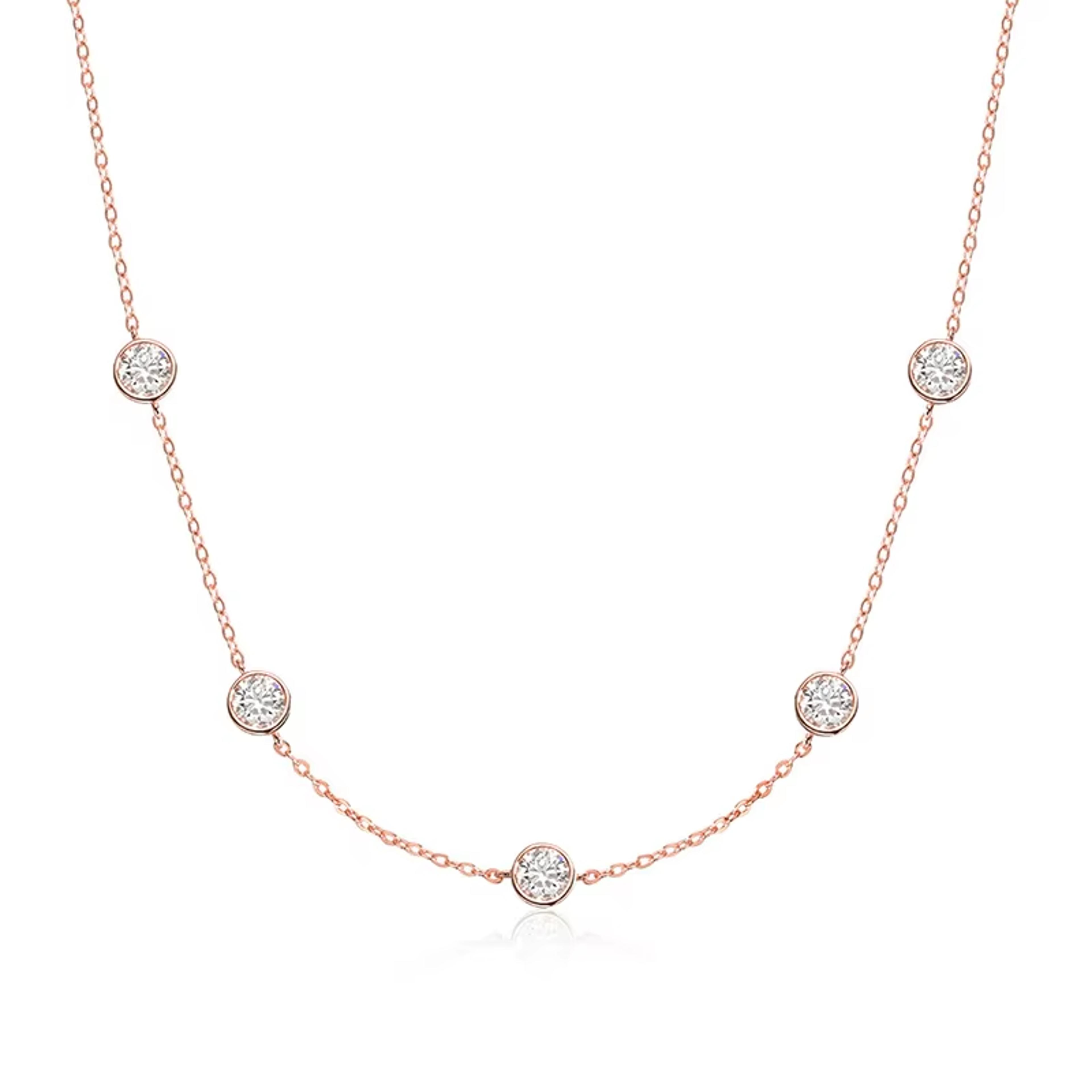 5 stone moissanite necklace for women 2.5ct s925 sterling silver chain