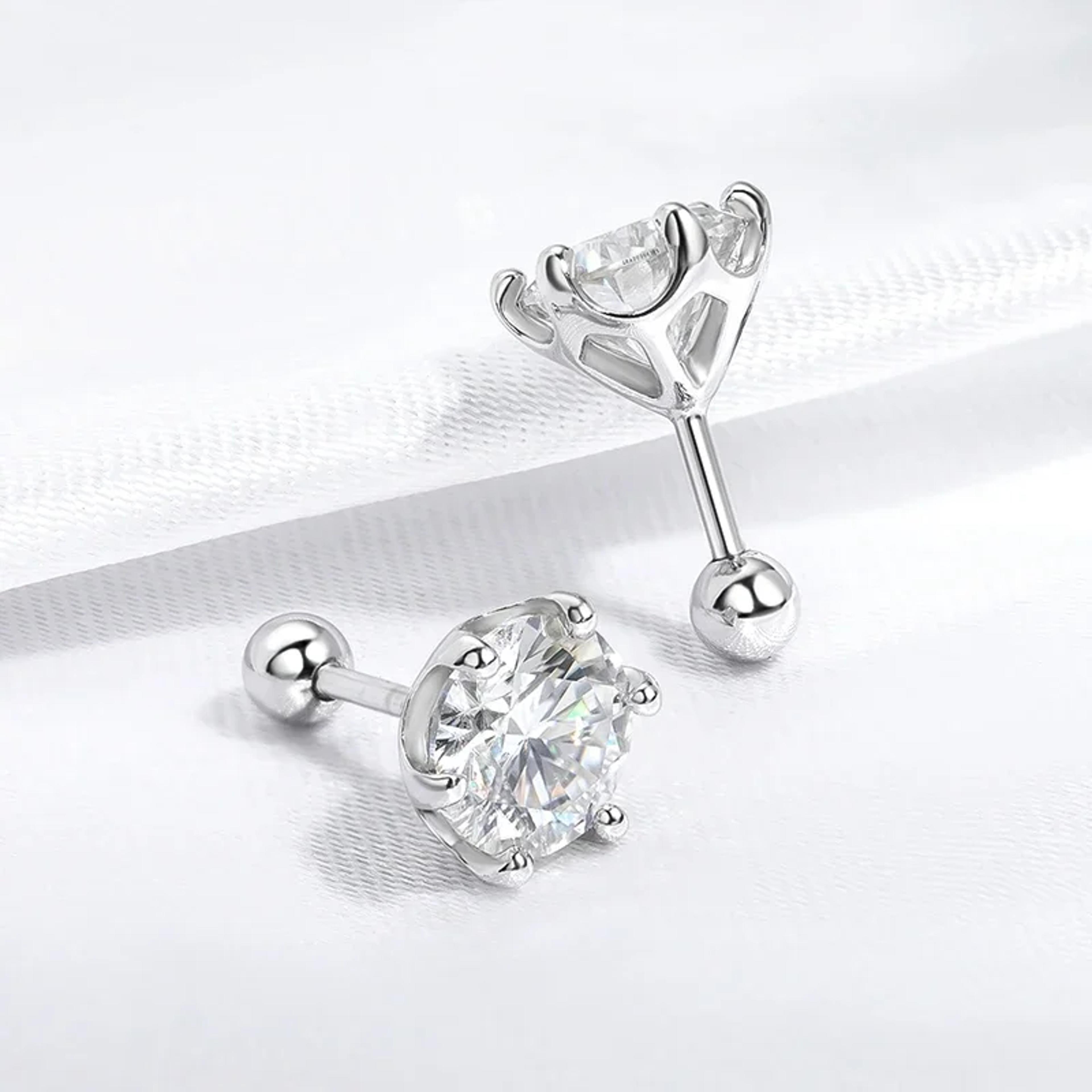 radiant d color moissanite stud earrings in 925 sterling silver with secure screw back