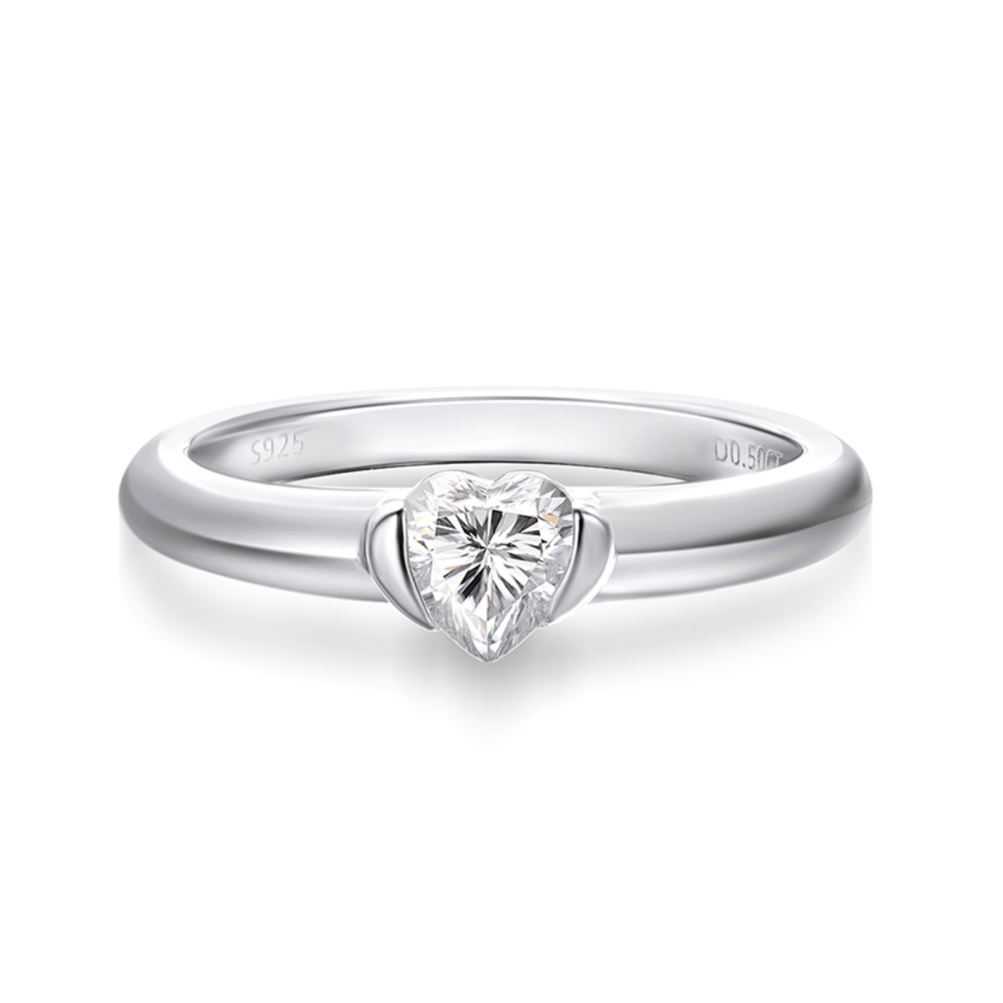 heart cut moissanite engagement ring in 925 sterling silver