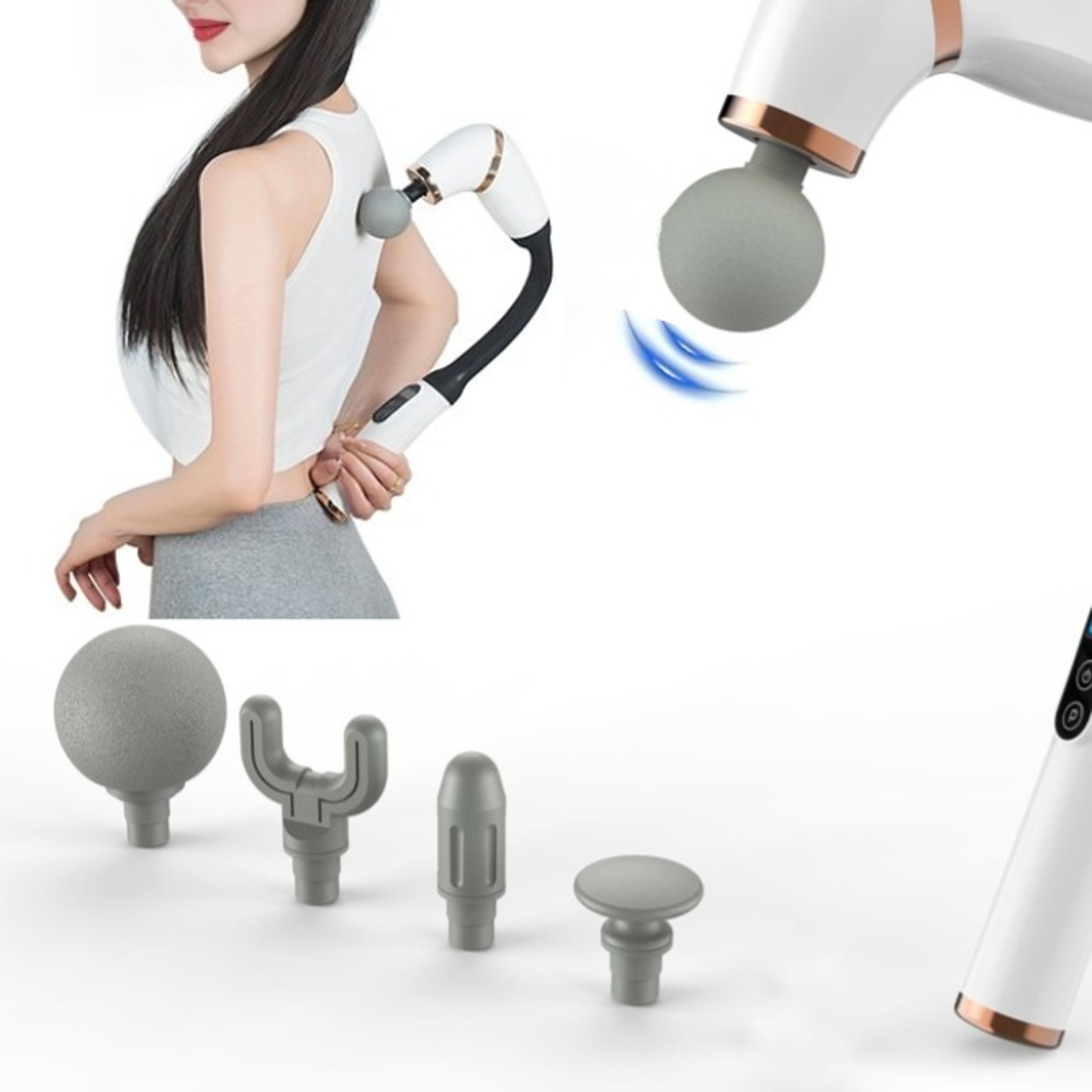 extended handle deep tissue massage gun with u shaped back massager and 4 massage heads