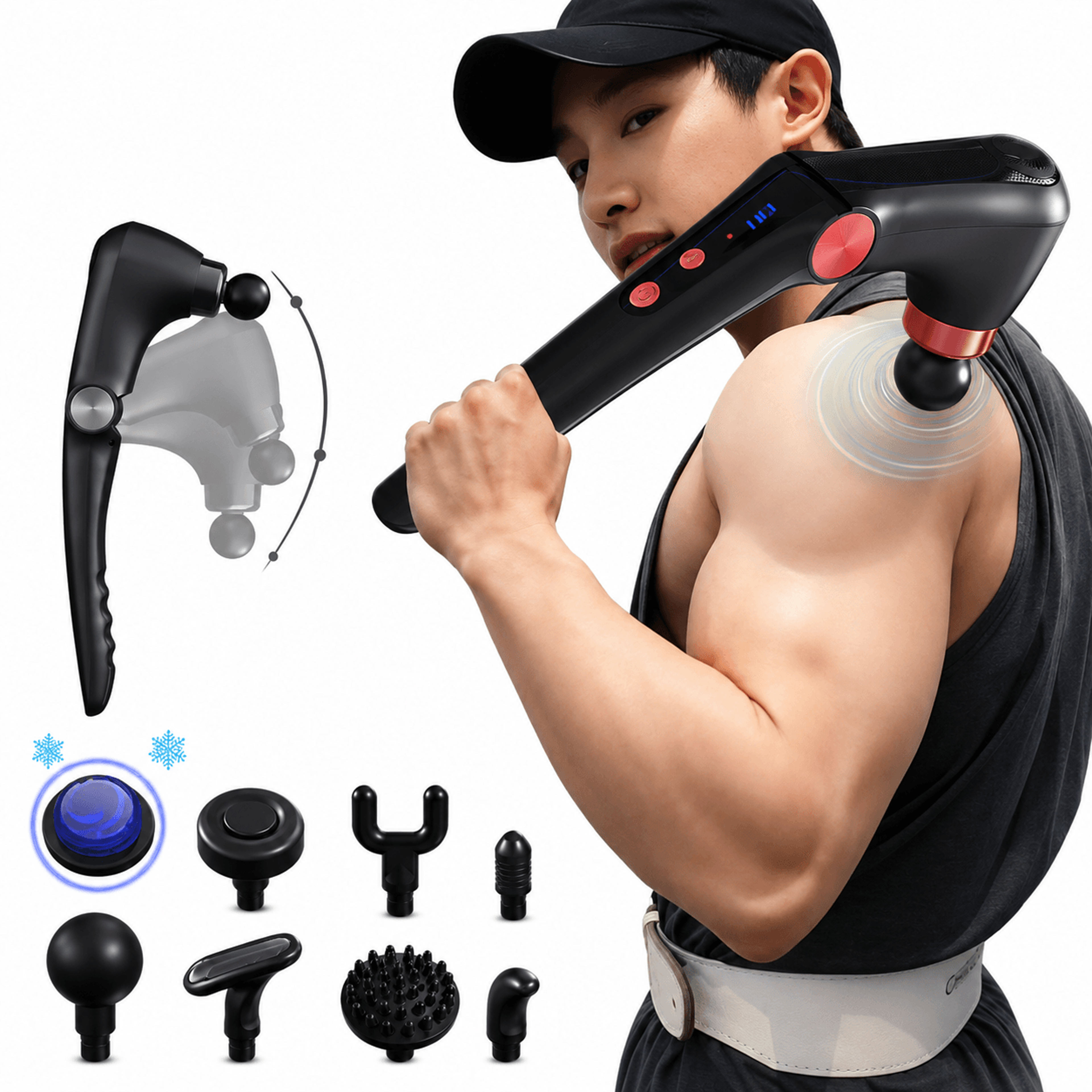 hot and cold deep tissue massage gun with adjustable foldable handle