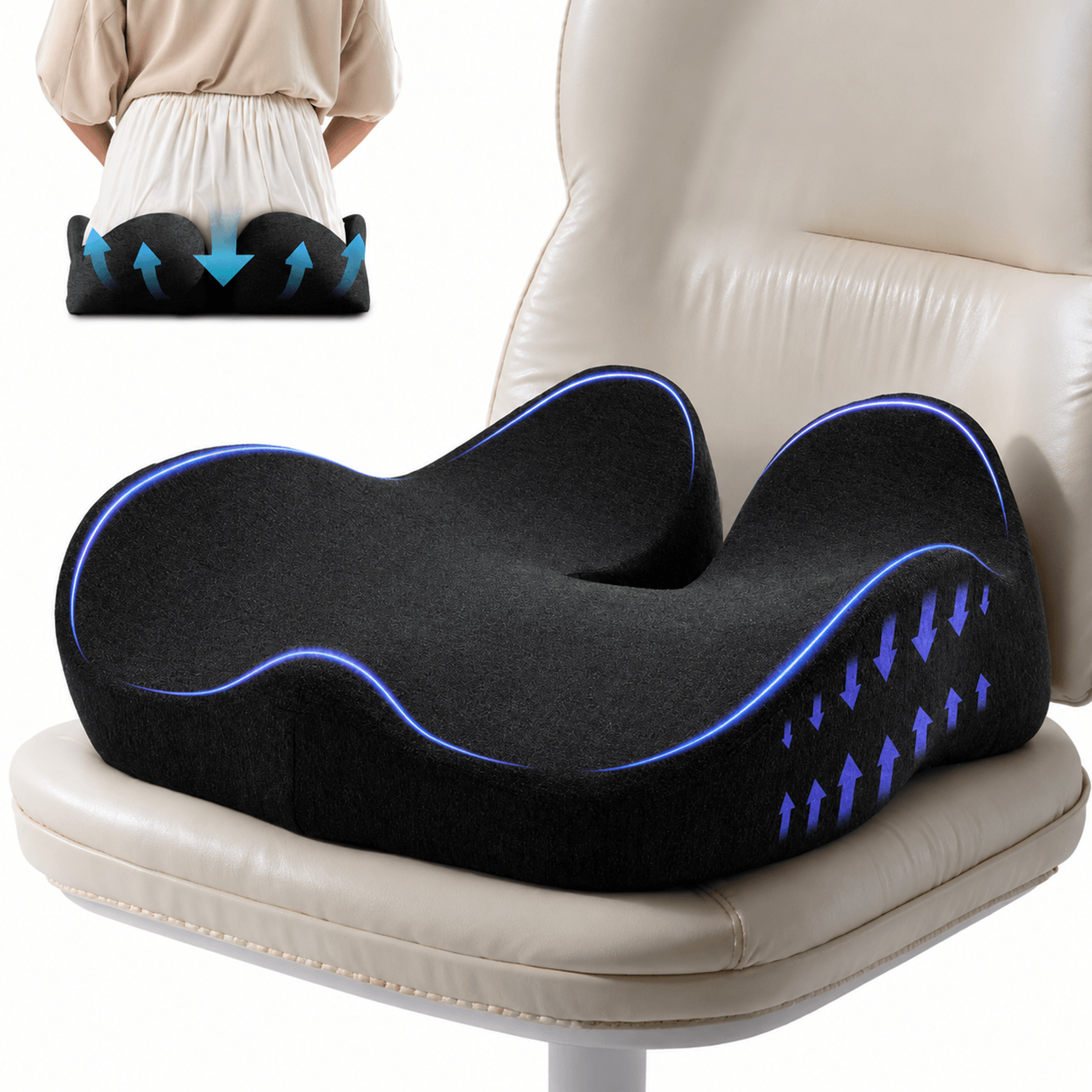 ergonomic memory foam seat cushion for office chair with thick support and removable cover