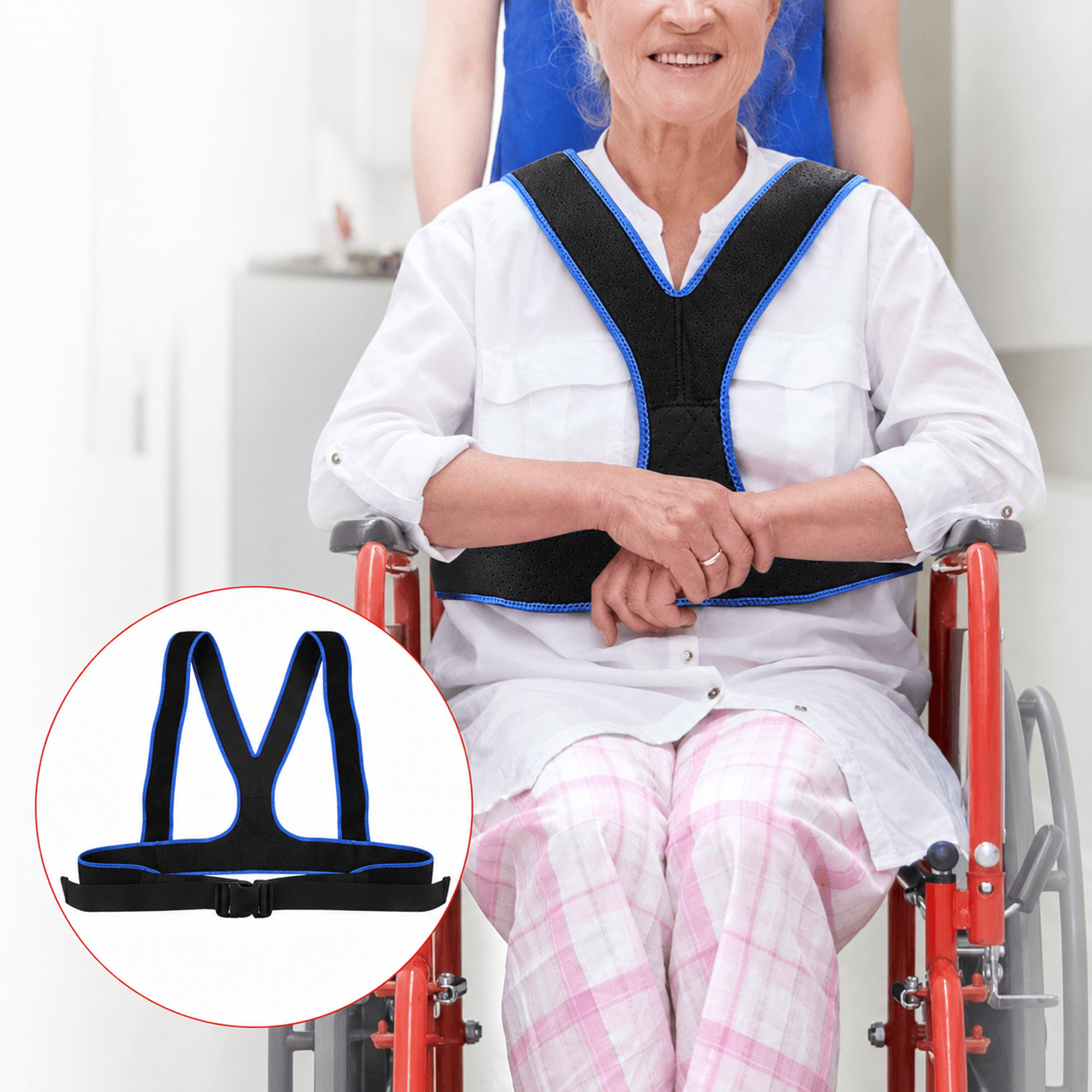 wheelchair safety belt adjustable shoulder harness for fall prevention and torso support