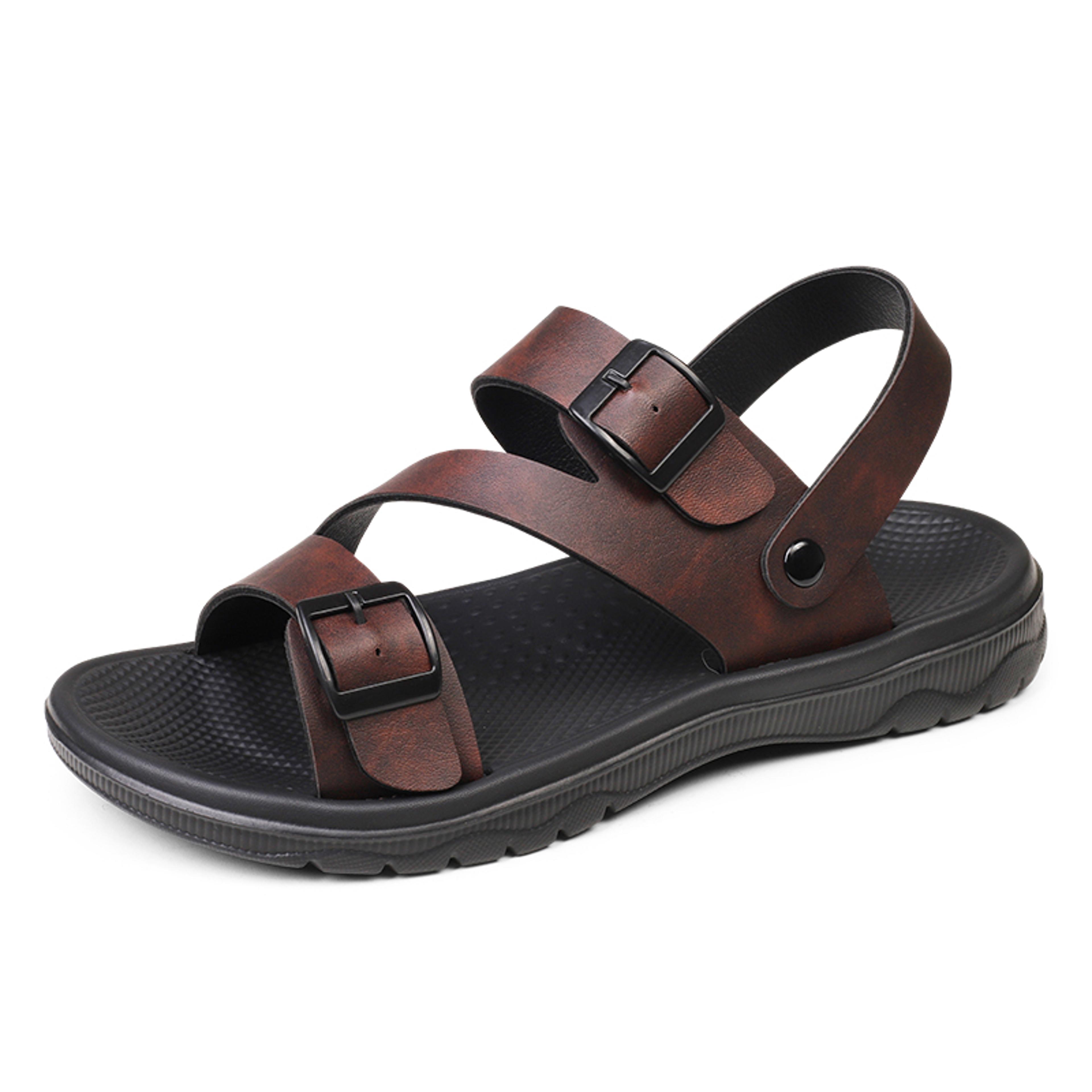 men's breathable pu leather summer sandals non slip outdoor beach shoes