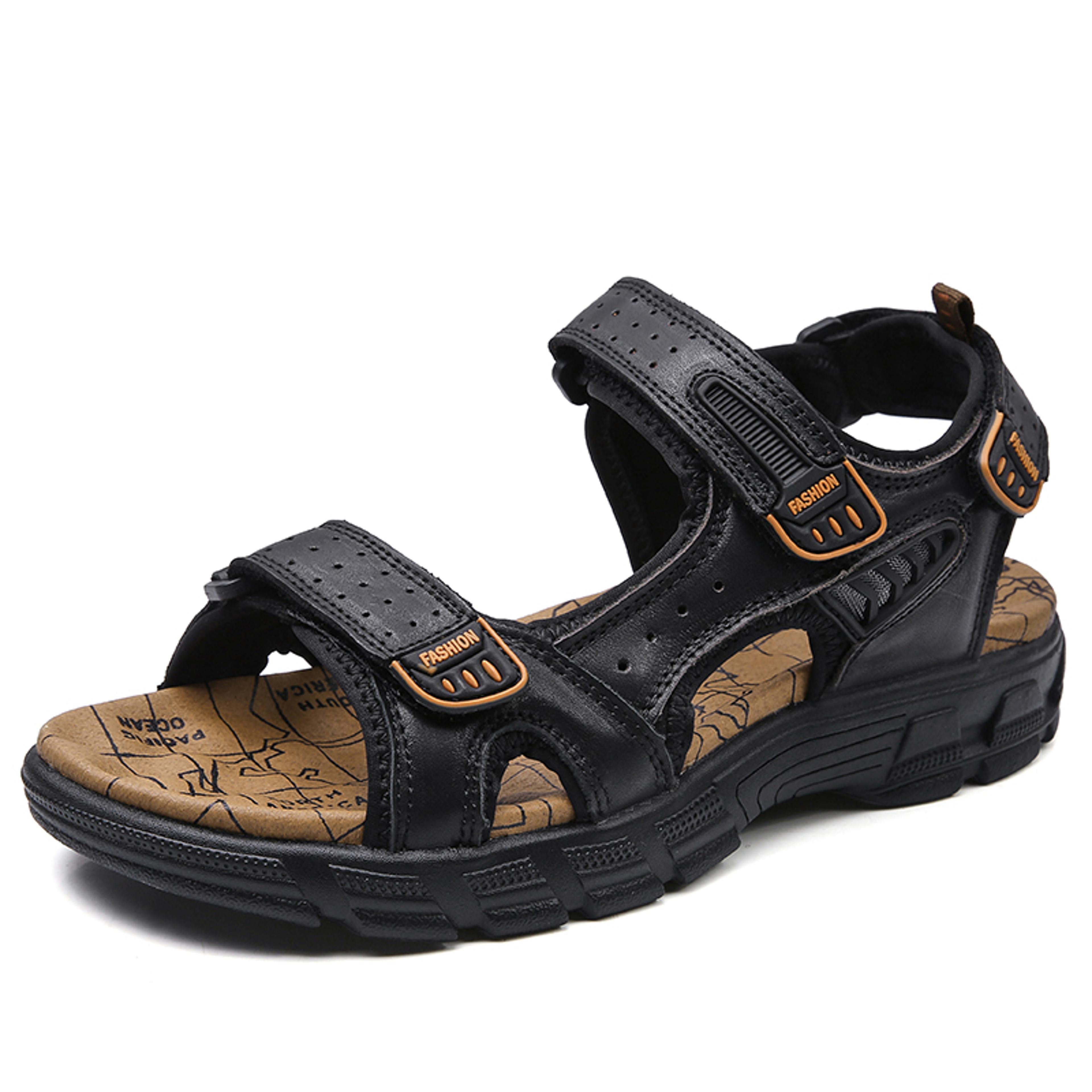 classic genuine leather mens sandals lightweight casual summer walking shoes