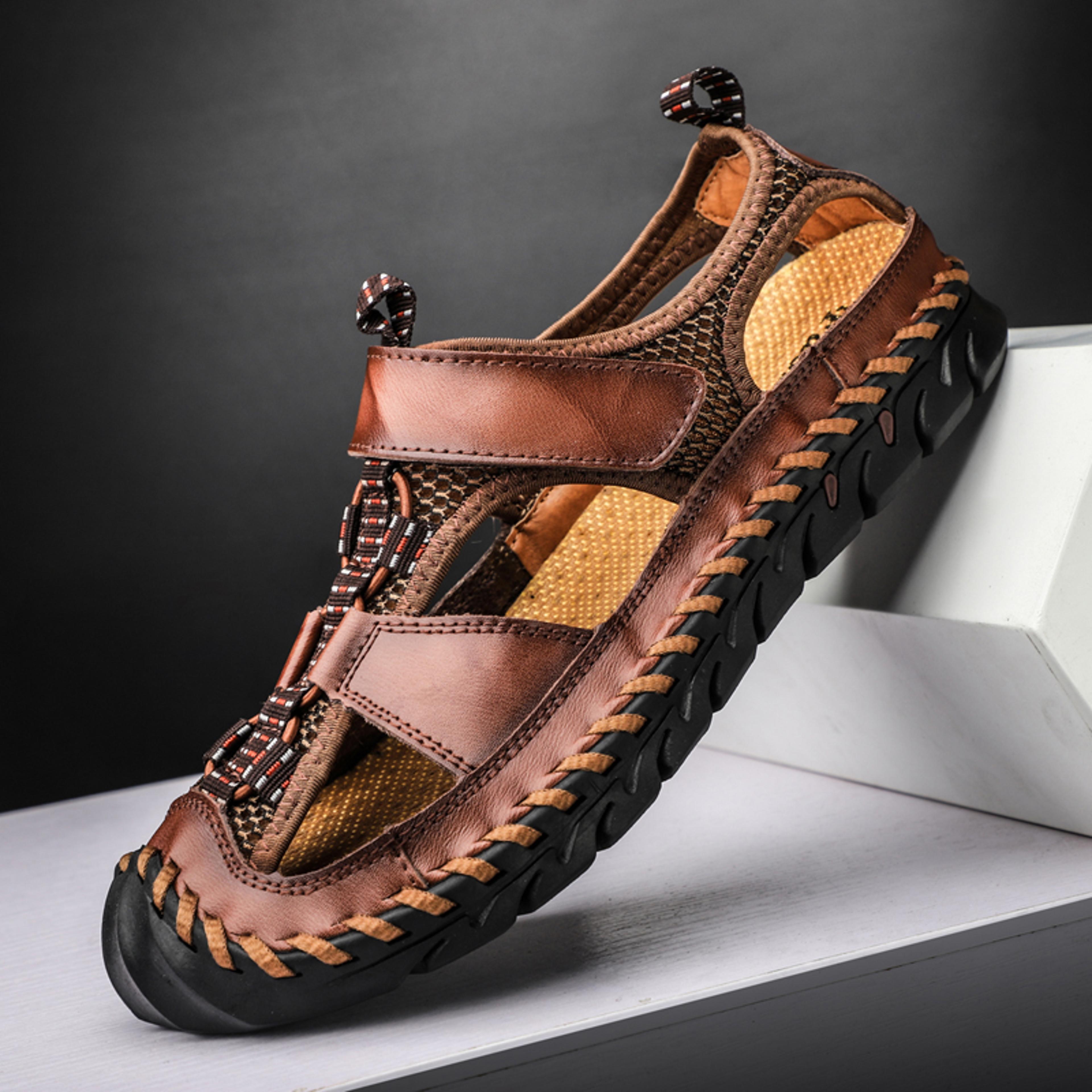 mens leather summer sandals breathable non slip outdoor beach shoes