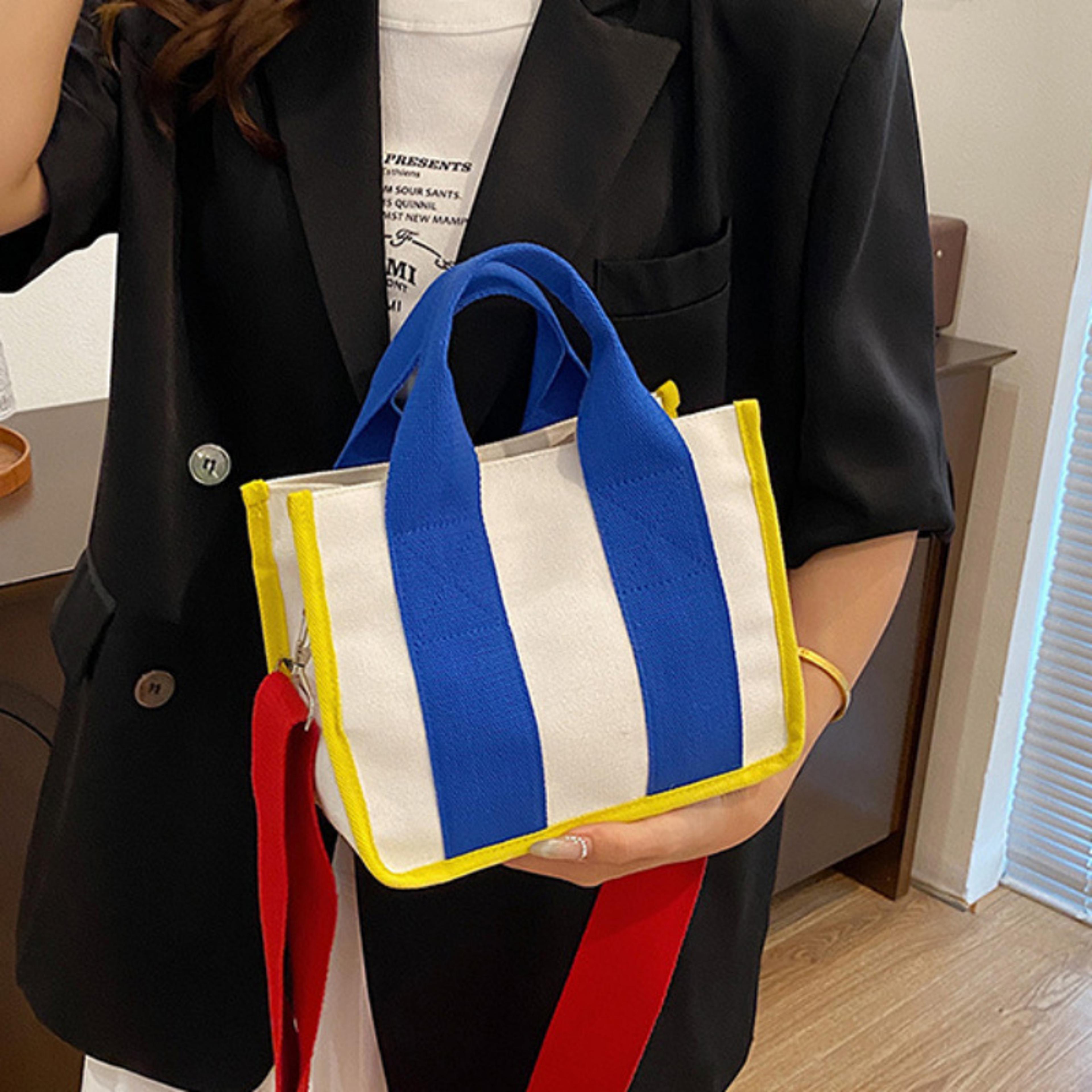 contrast color canvas tote bag for women versatile crossbody shoulder handbag