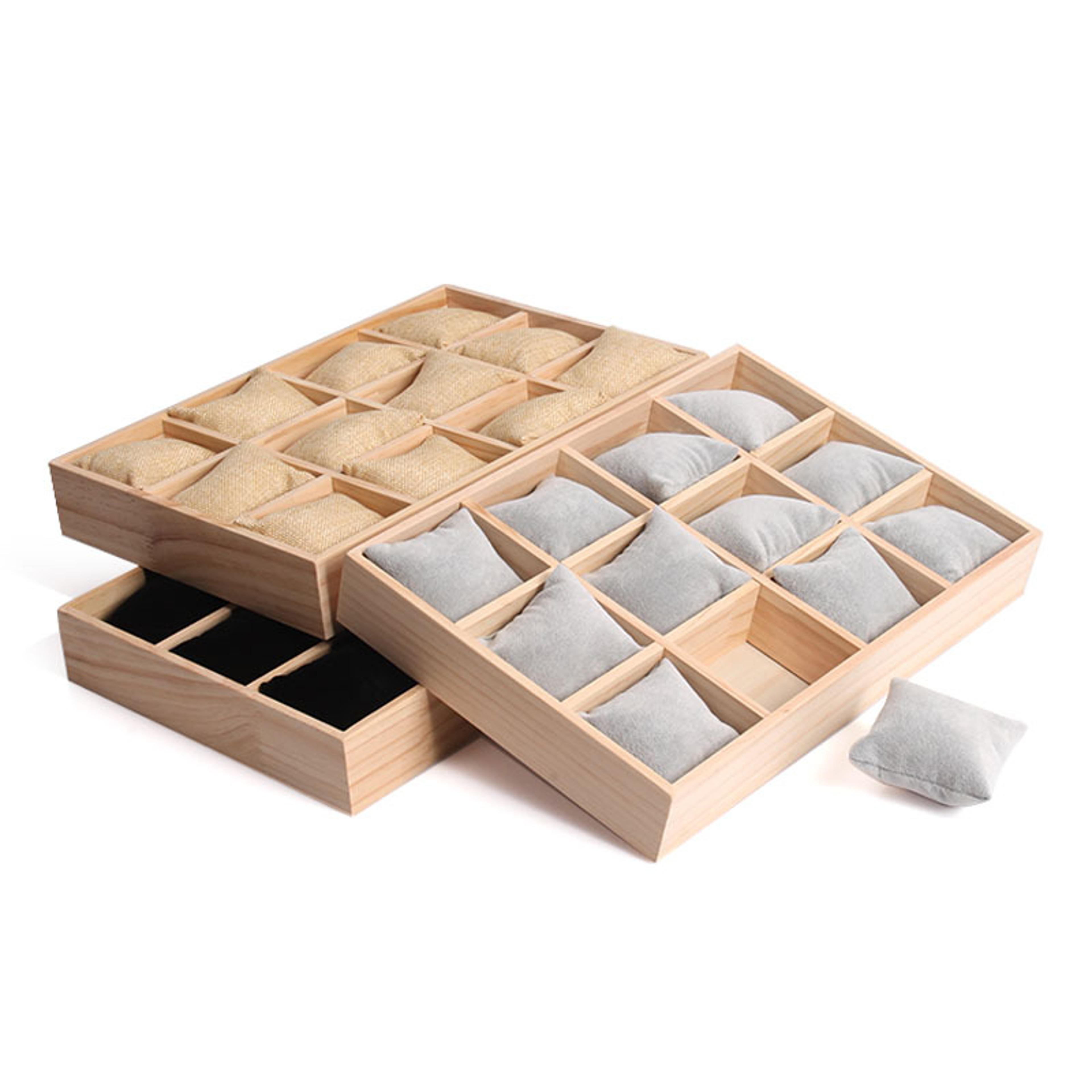 12 slot solid wood watch display tray with soft pillows and jewelry organizer