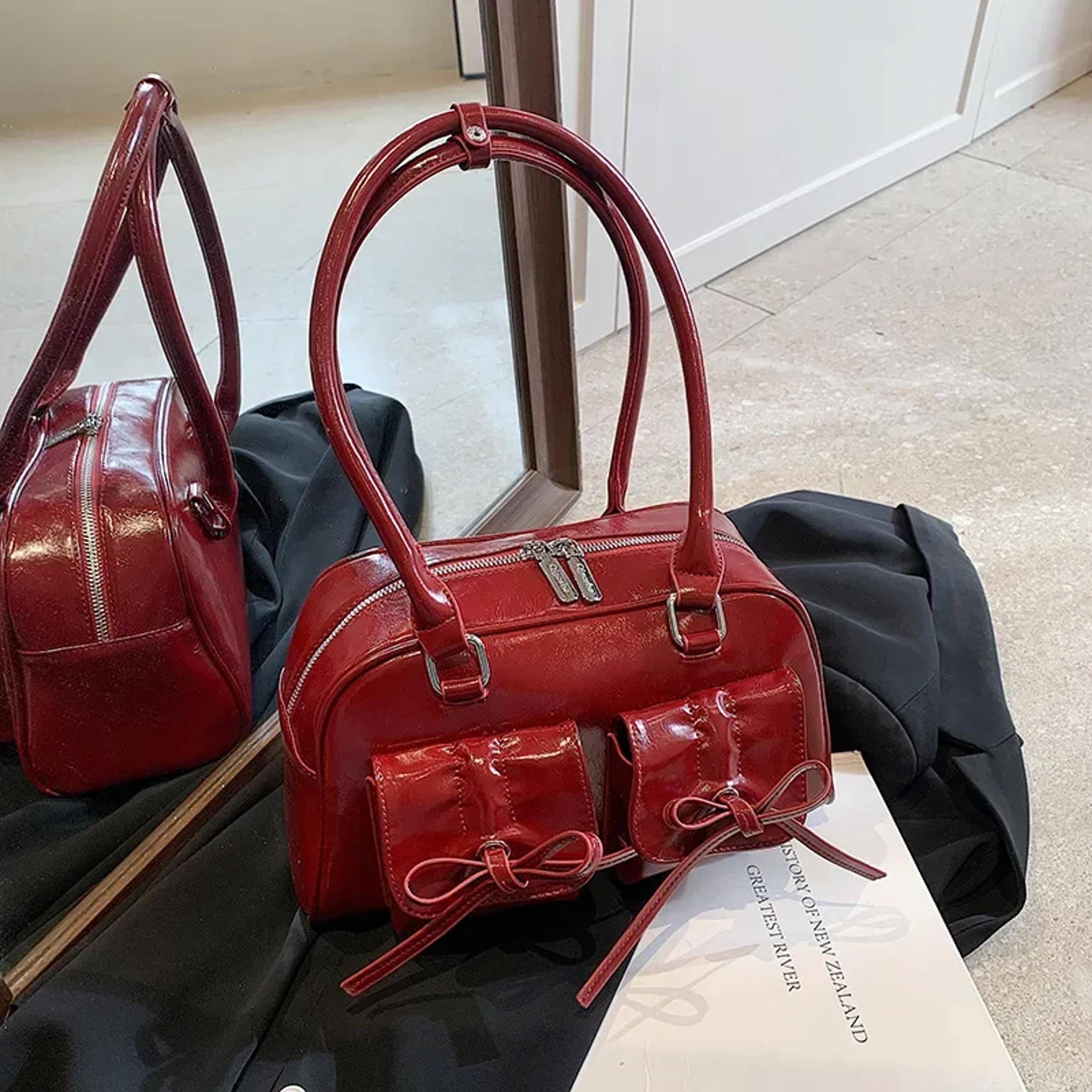 vintage pu leather shoulder tote bag for women