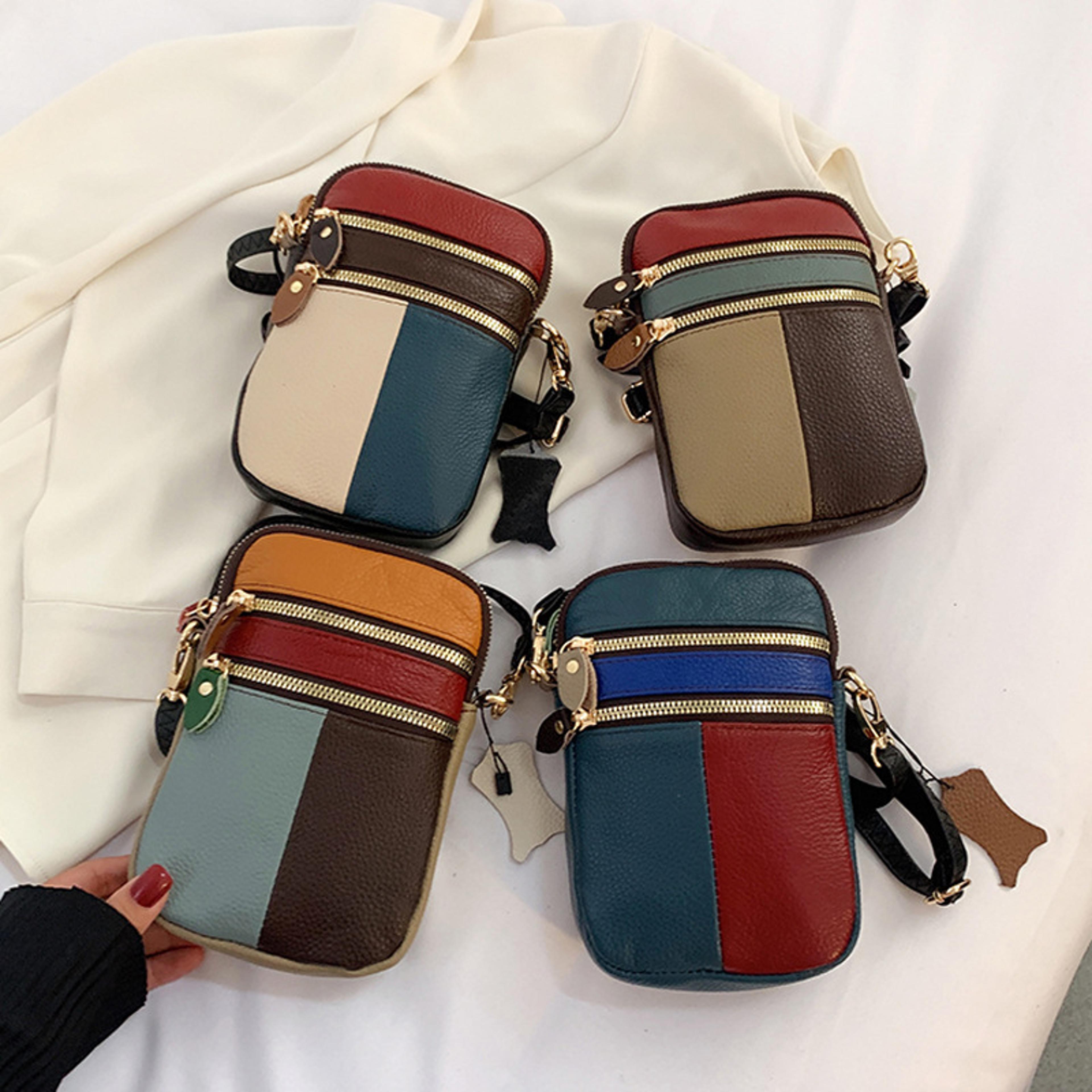 soft leather women shoulder bag multi zipper crossbody phone purse