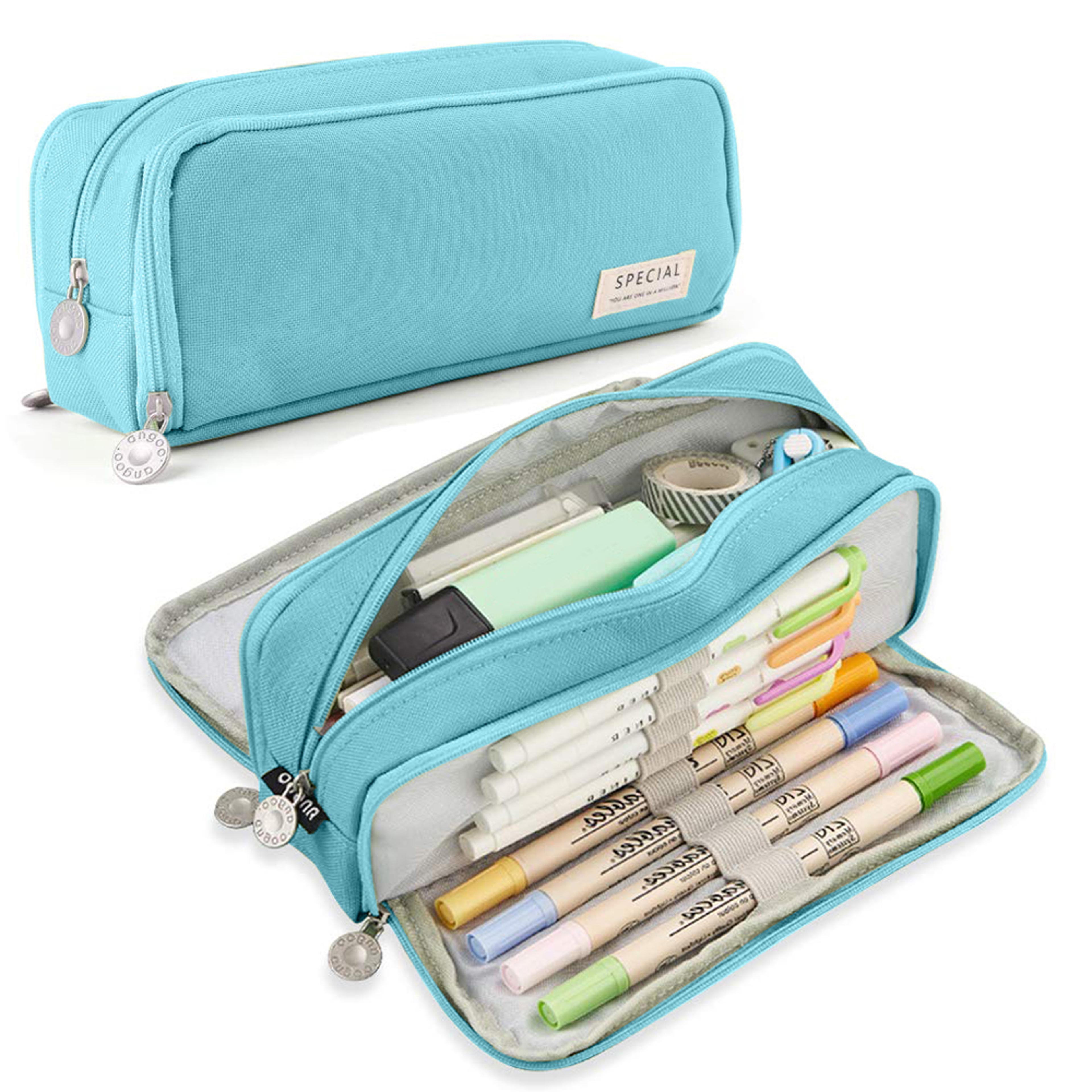 3 compartment large capacity pencil case stationery organizer pouch