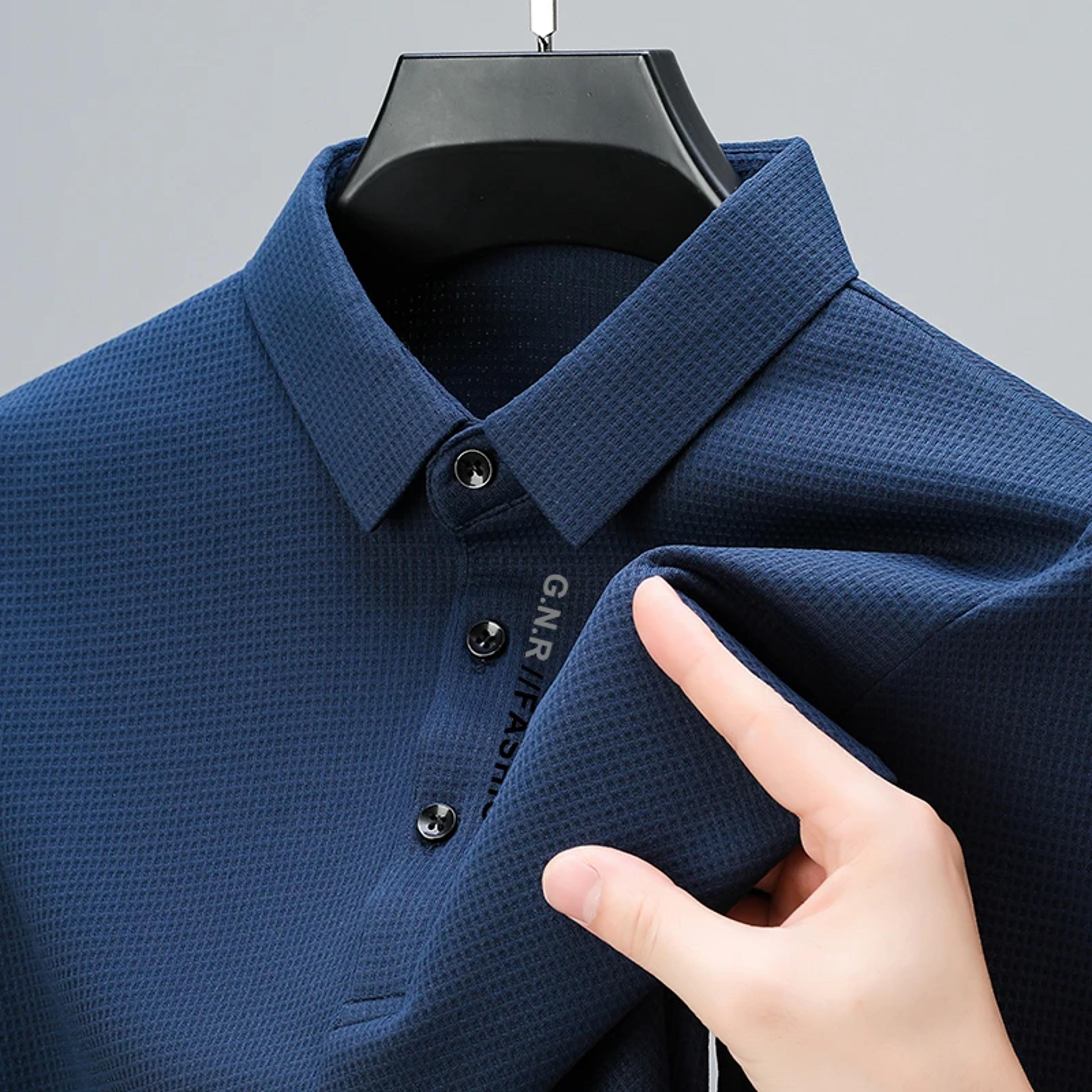 men's waffle long sleeve polo shirt casual collared top