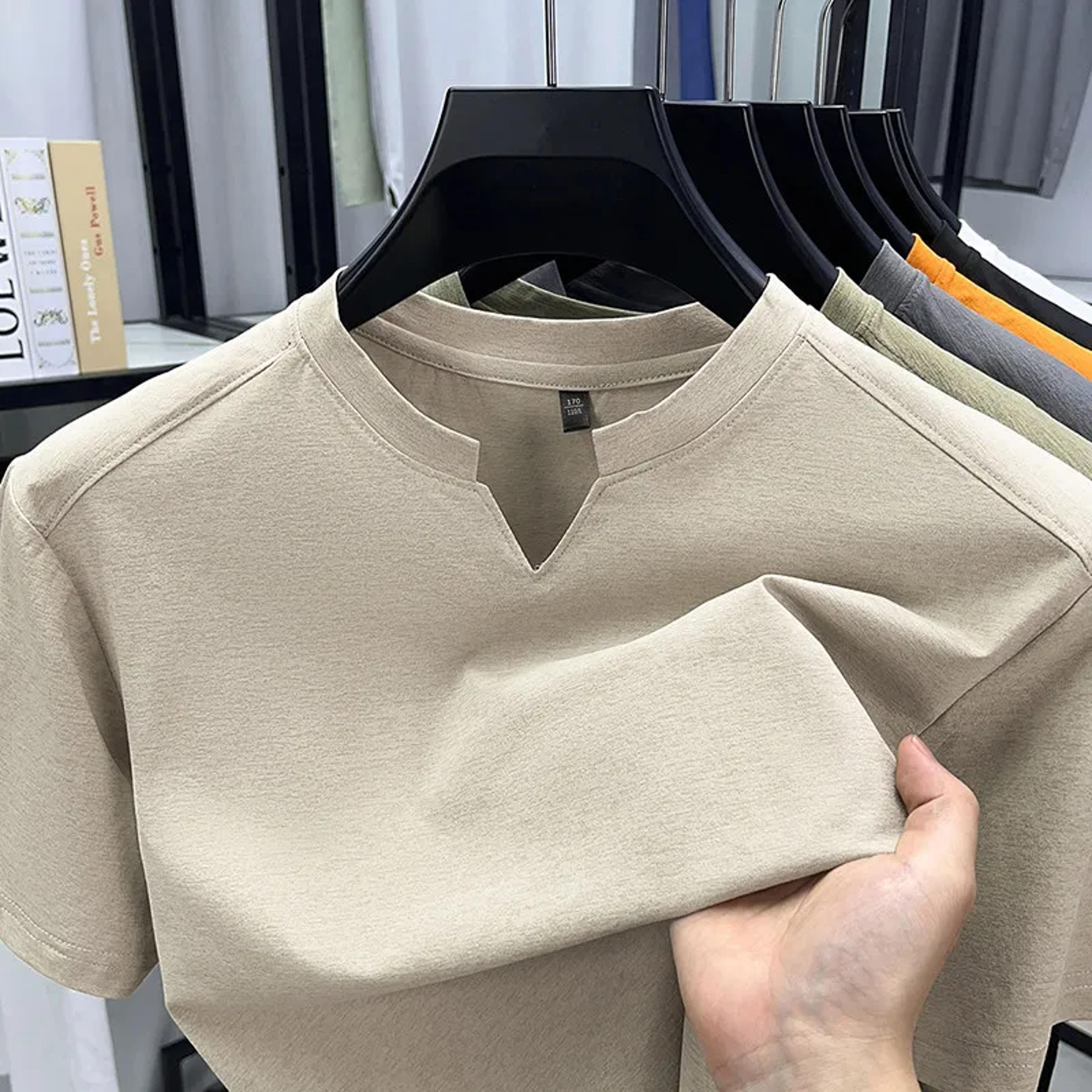 men's casual v neck t shirt solid color short sleeve summer top