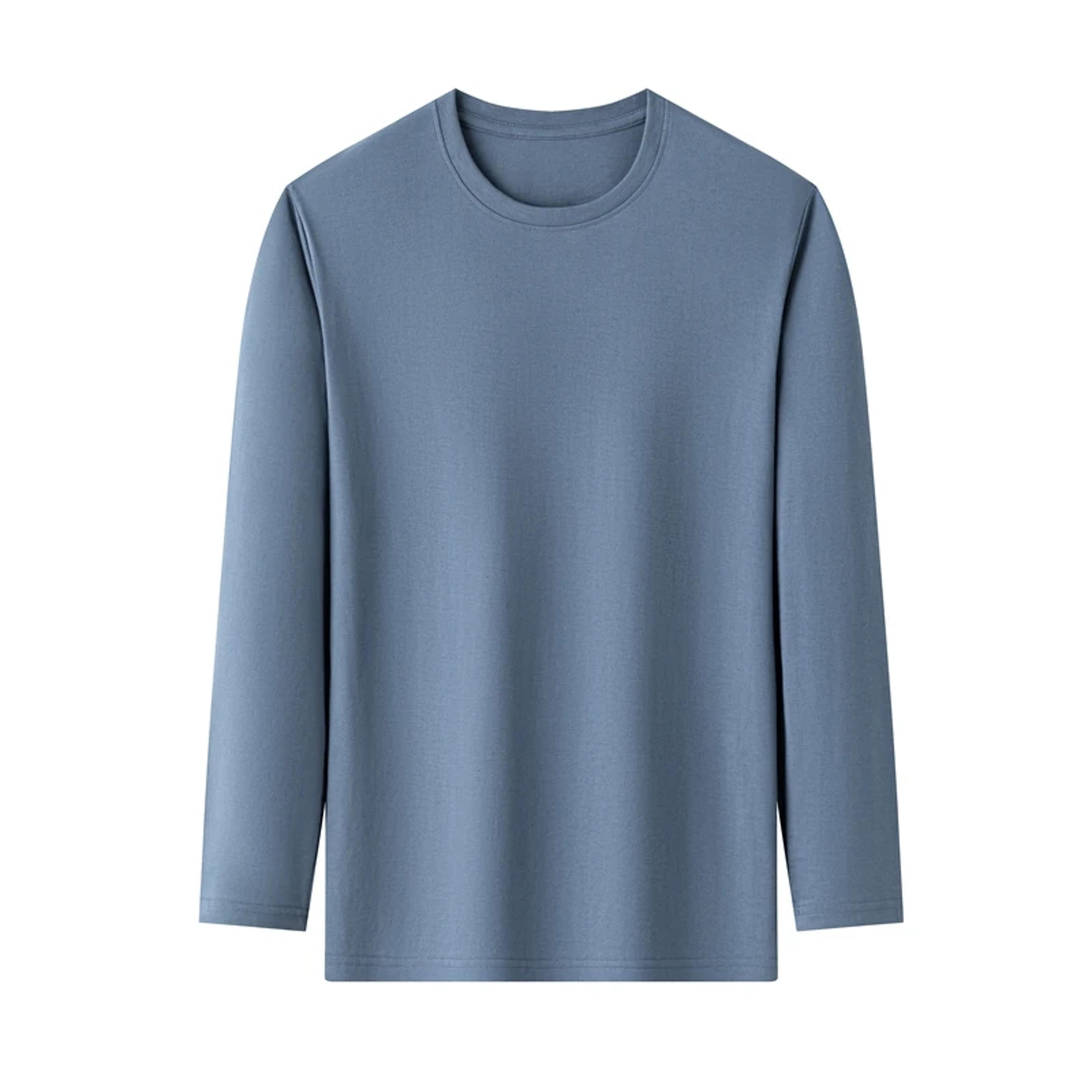 men's cotton long sleeve t shirt solid color crew neck casual tee