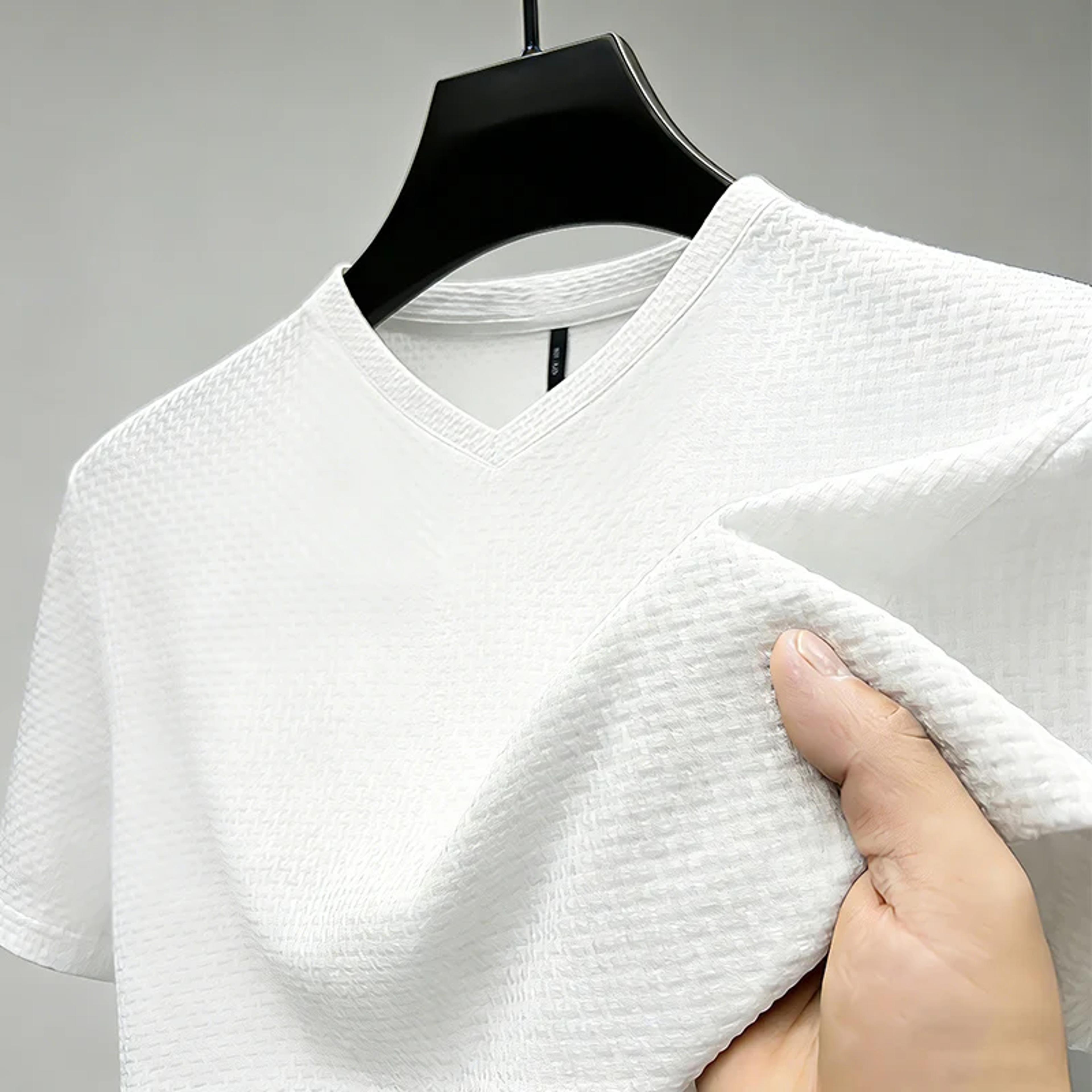 men's ice silk v neck t shirt breathable business casual summer shirt